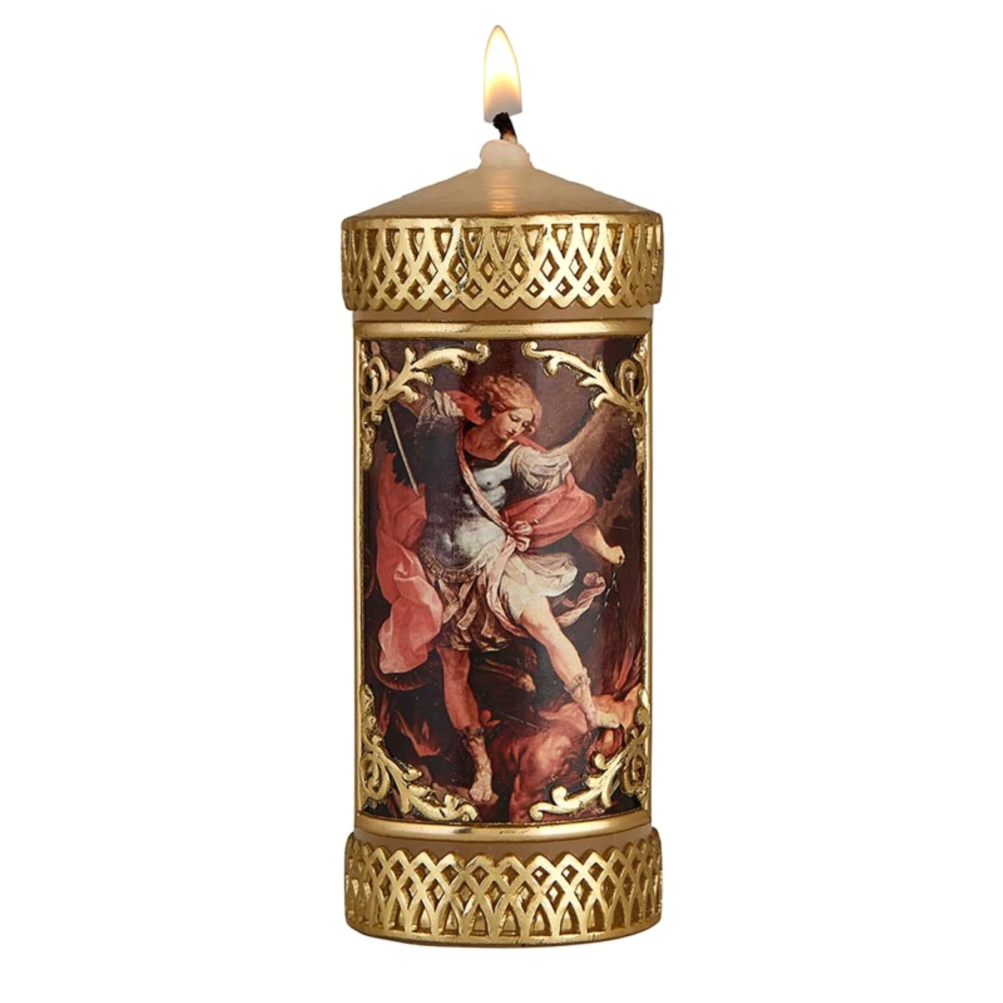 Metallic Gold St. Michael Pillar Candle- Pack of 2