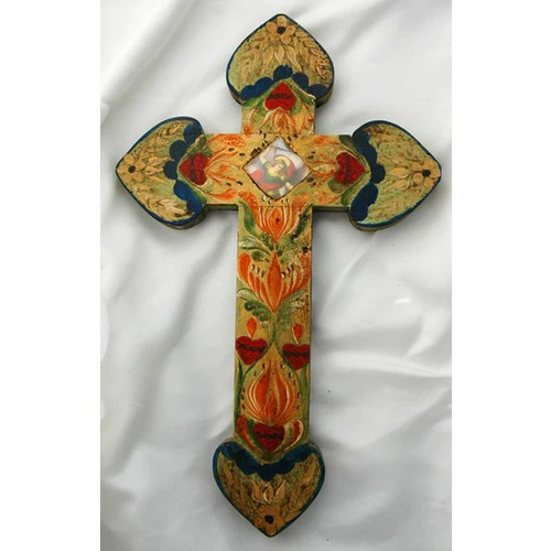 Mexican Handpainted Cross with St. Michael, 14"