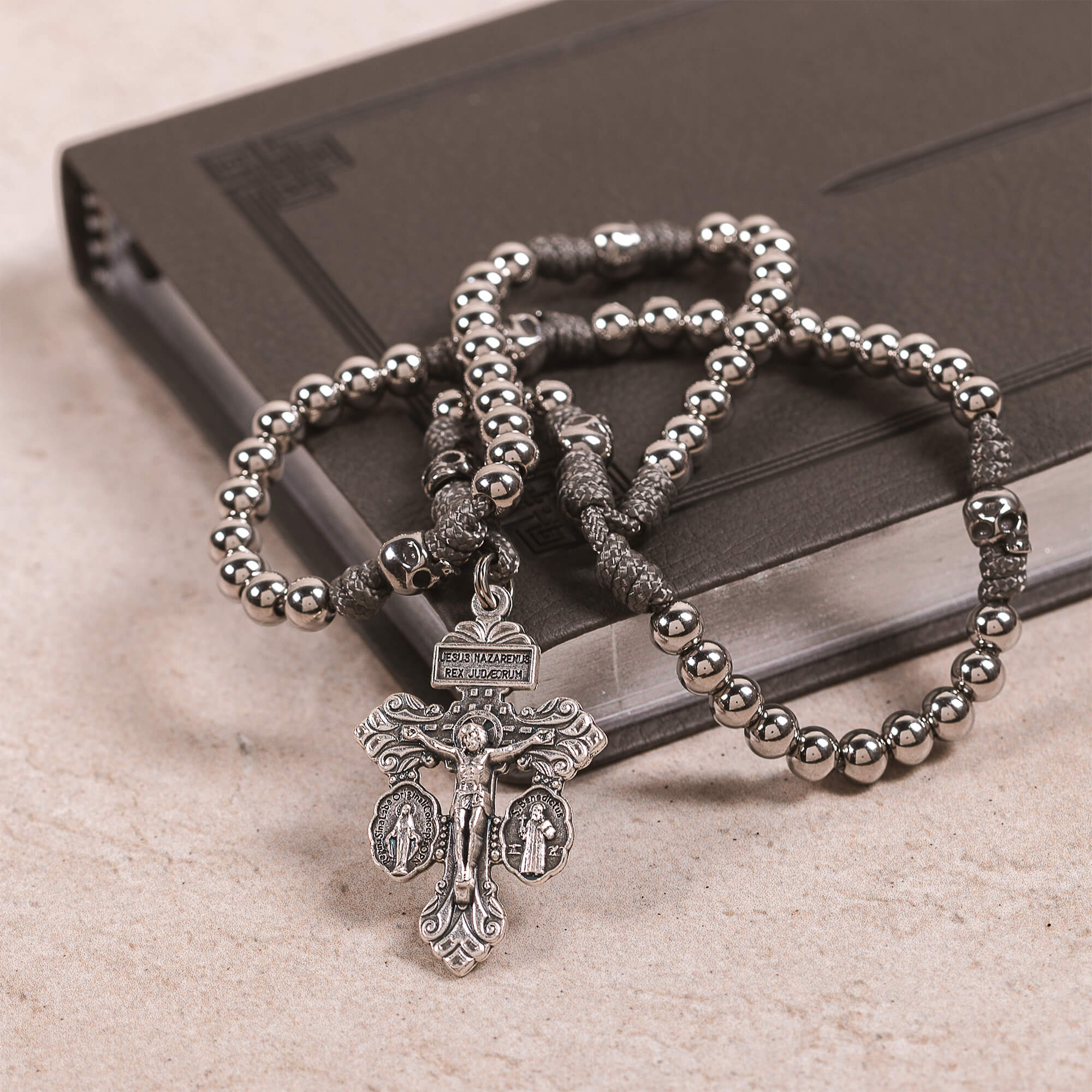 Mini Memento Mori Pardon Crucifix Paracord Rosary - Image 11