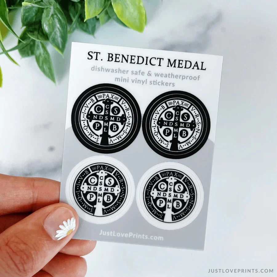 Mini St. Benedict Medal Sticker Sheet - Pastel or Black