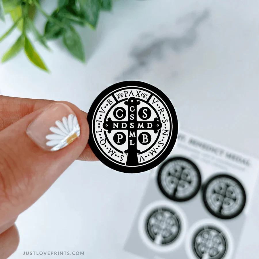 Mini St. Benedict Medal Sticker Sheet - Pastel or Black - Image 4
