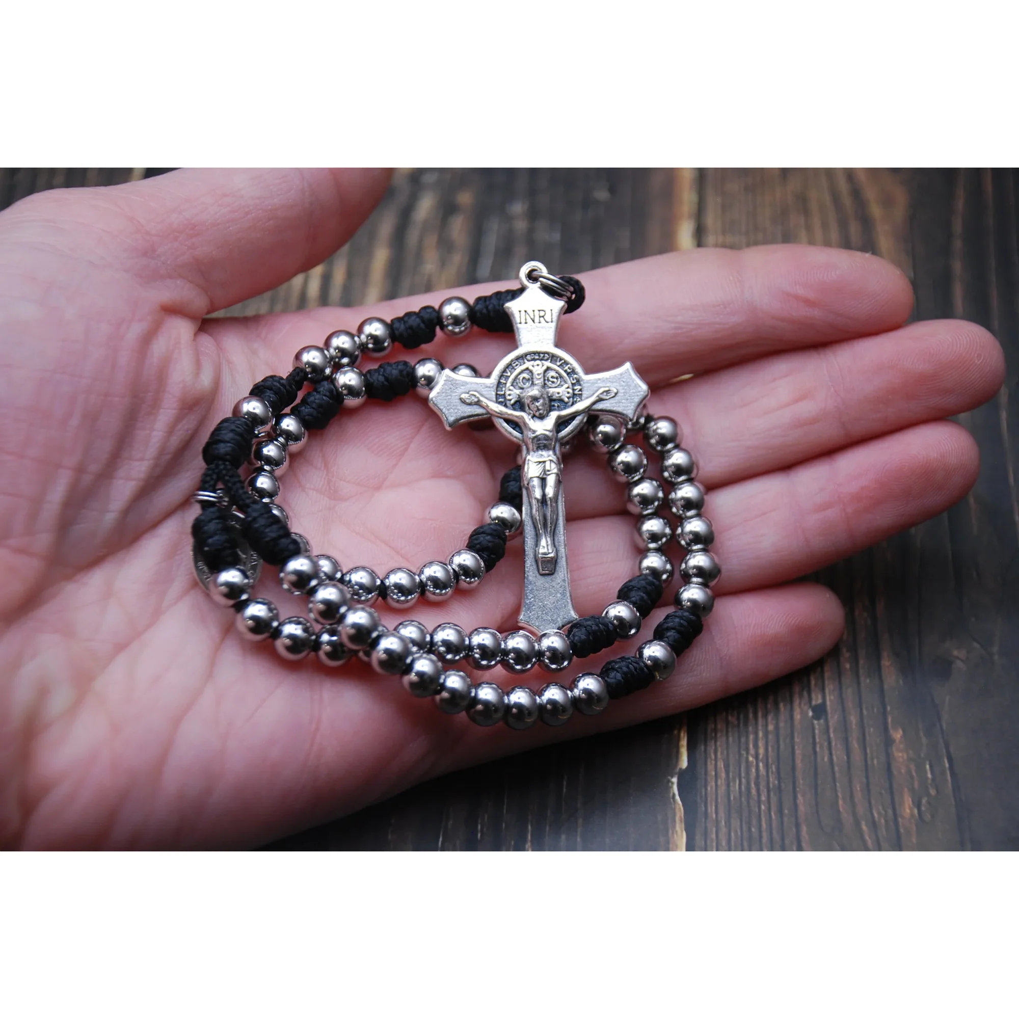 Mini Stainless St. Benedict Paracord Rosary - Blue or Black