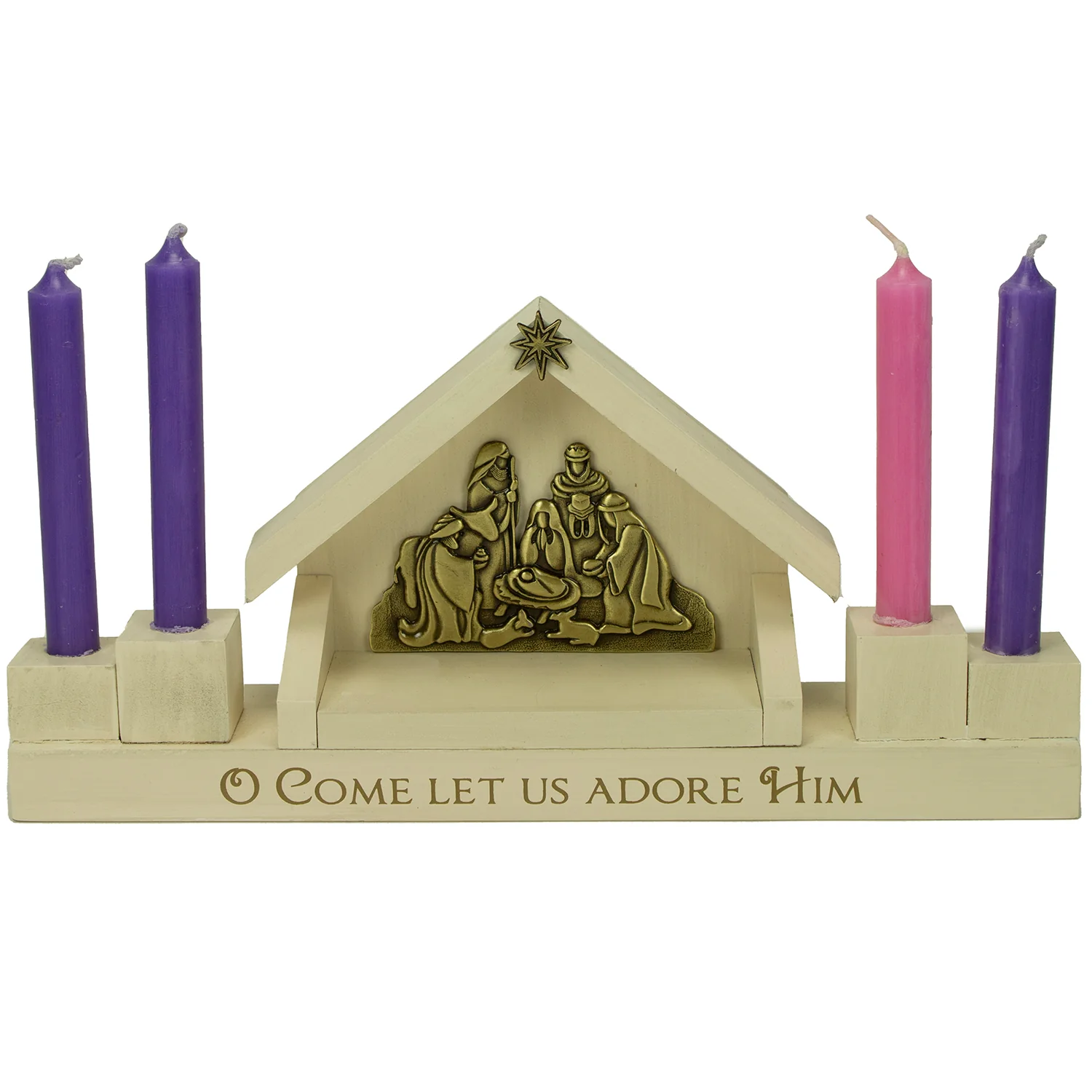 Mini Wood & Antique Gold Nativity Advent Candle Holder - Image 2