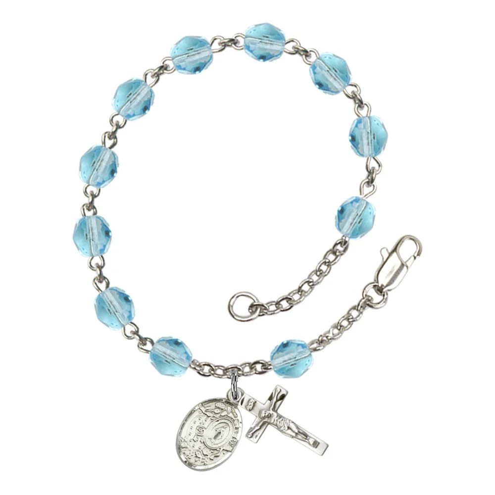 Miraculous Aqua Blue March Rosary Bracelet 6mm
