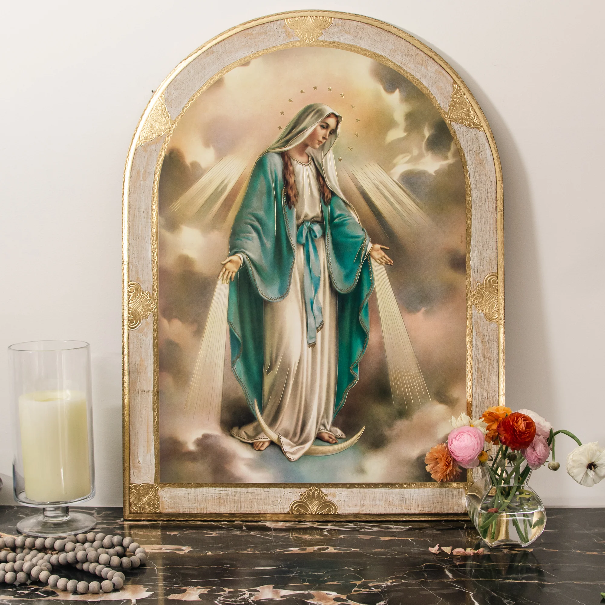 Miraculous Mary Arched Florentine Plaque