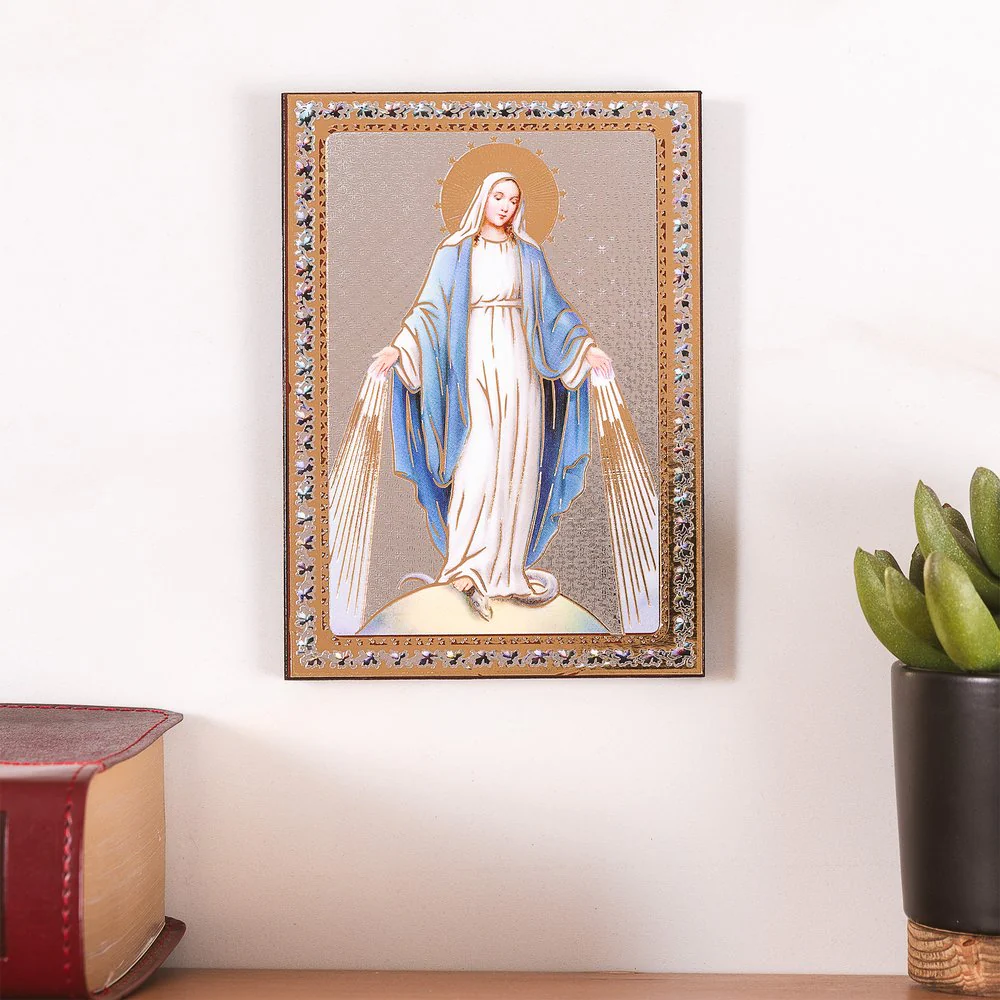 Miraculous Mary Icon Plaque - 5.5" - Image 2