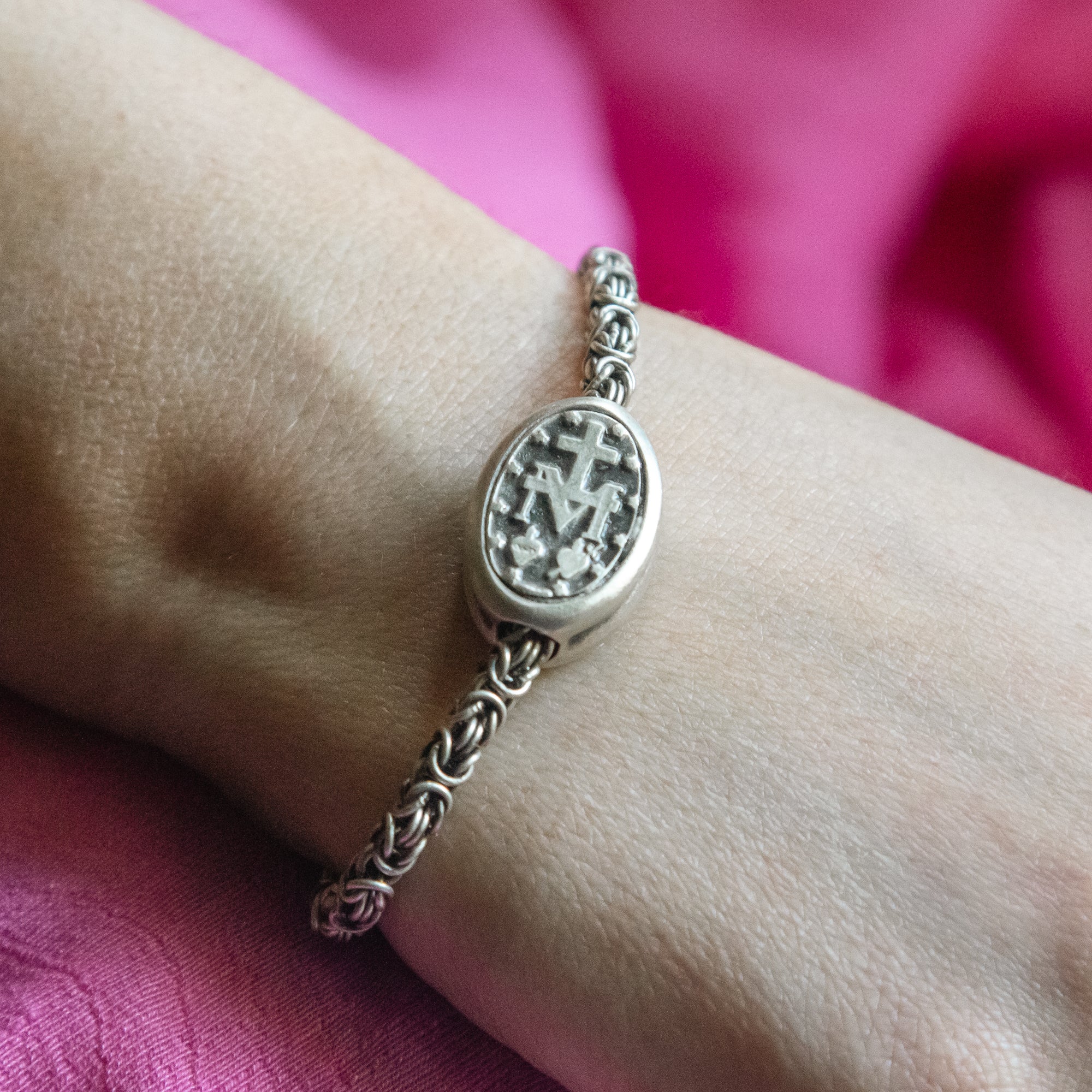 Miraculous Medal Bracelet with Byzantine Chain - Image 2