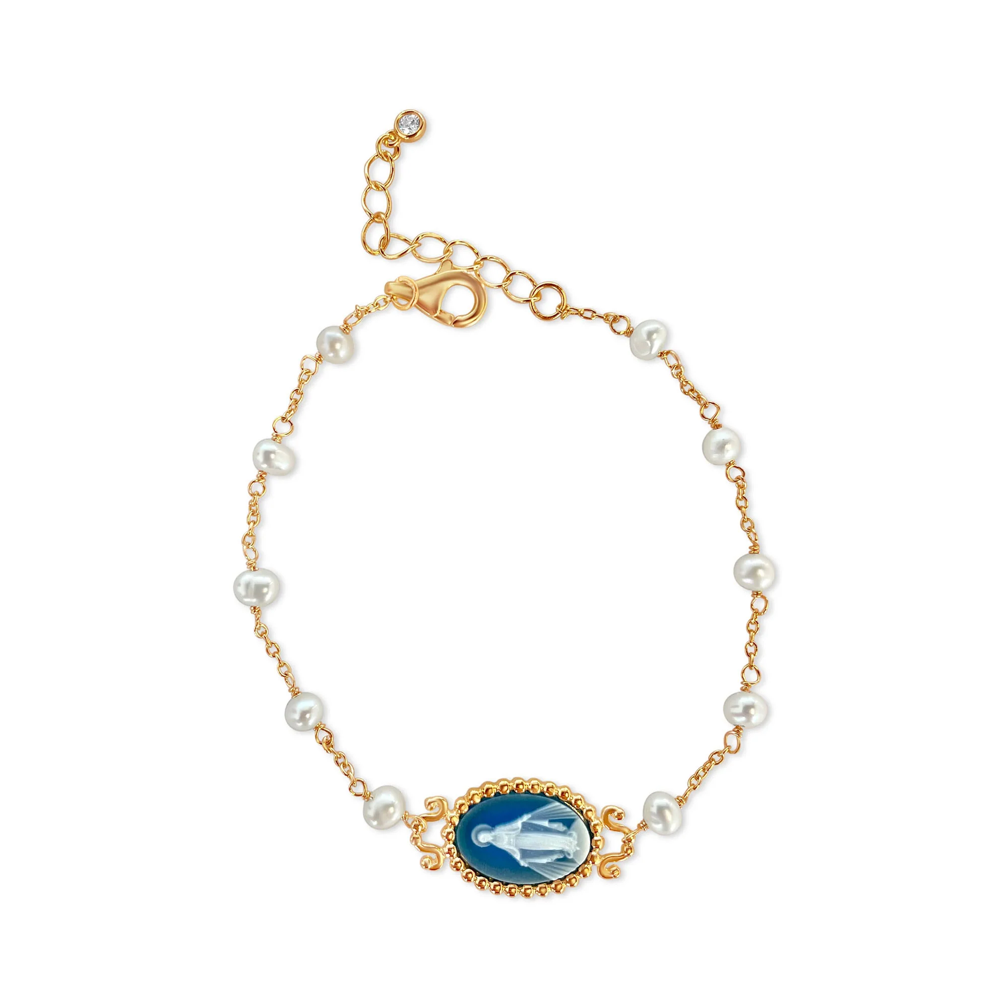 Miraculous Medal Cameo Freshwater Pearl Rosary Bracelet