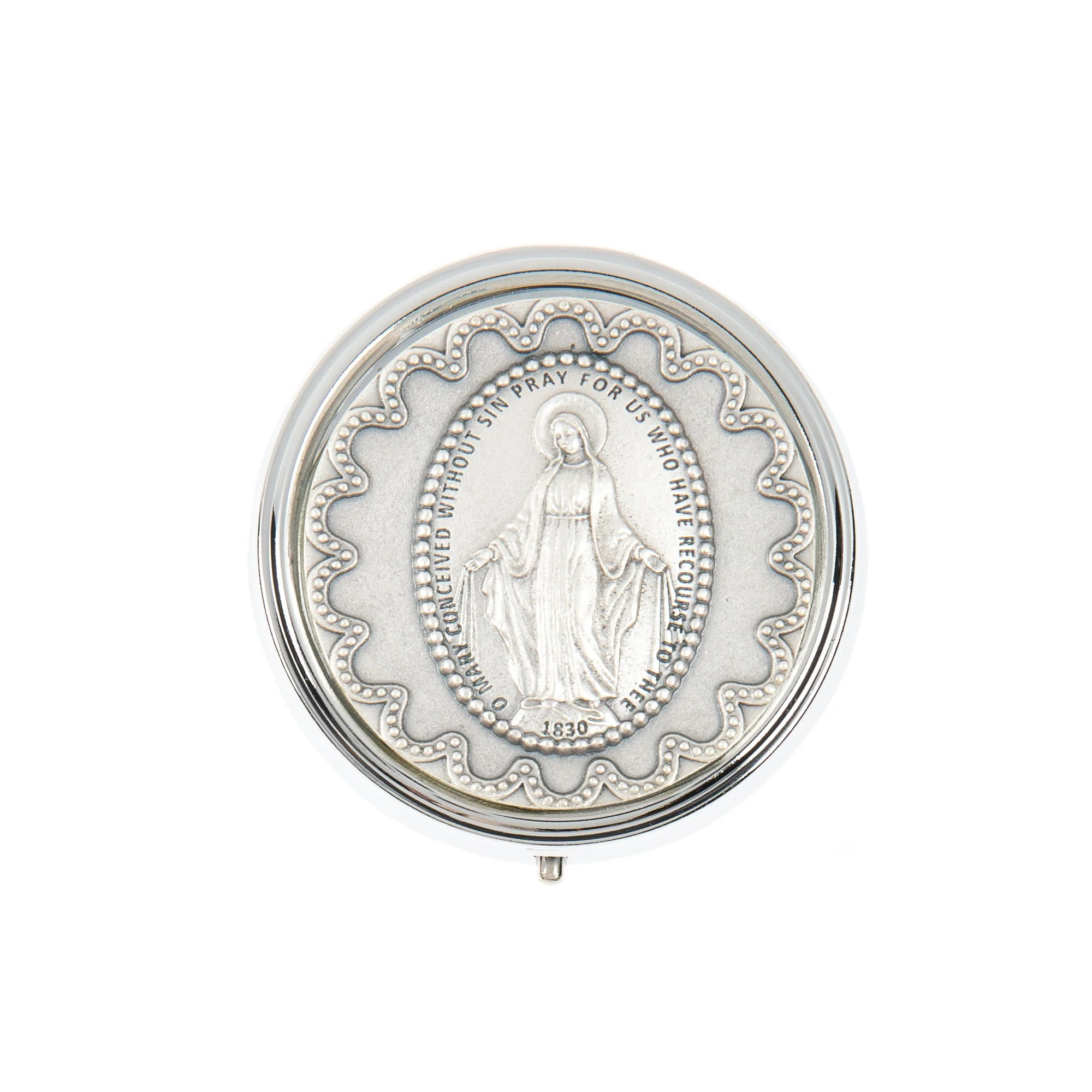 Miraculous Medal Embossed Metal Rosary Box