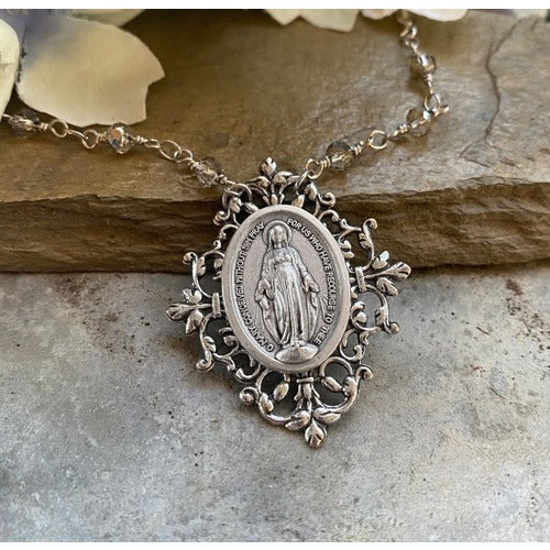 Miraculous Medal Filigree Statement Necklace - Image 2