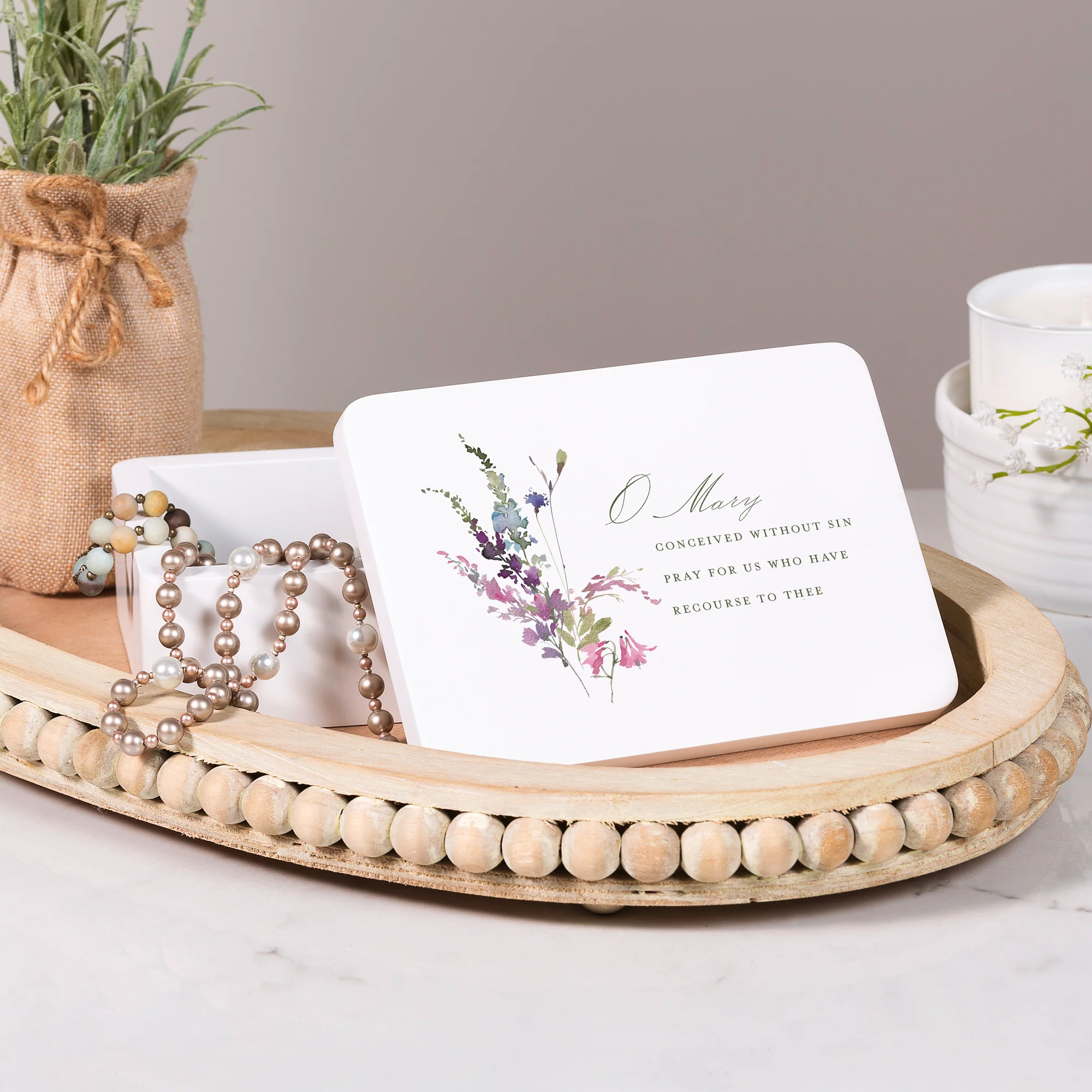 Miraculous Medal Floral Rosary Keepsake Box