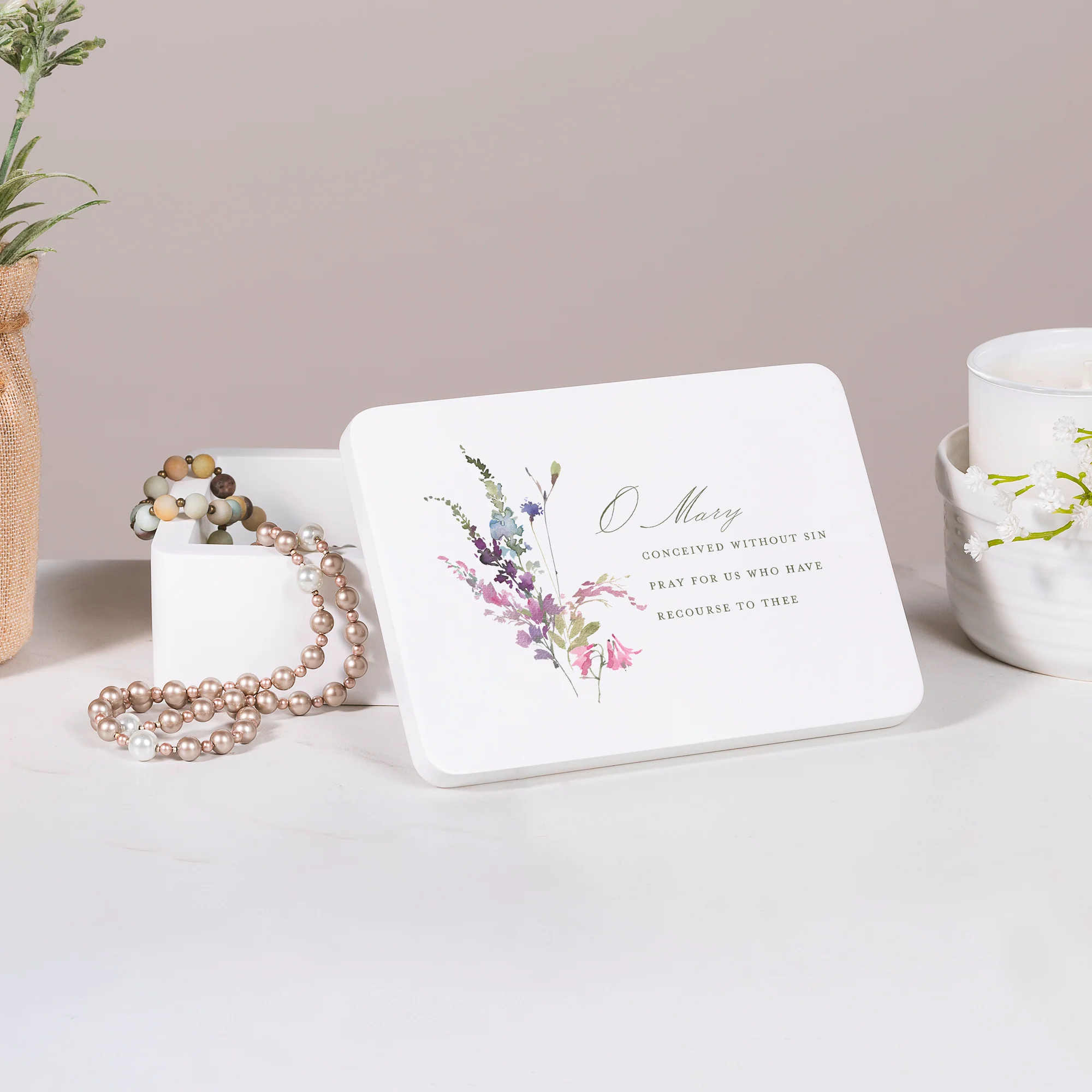 Miraculous Medal Floral Rosary Keepsake Box - Image 2