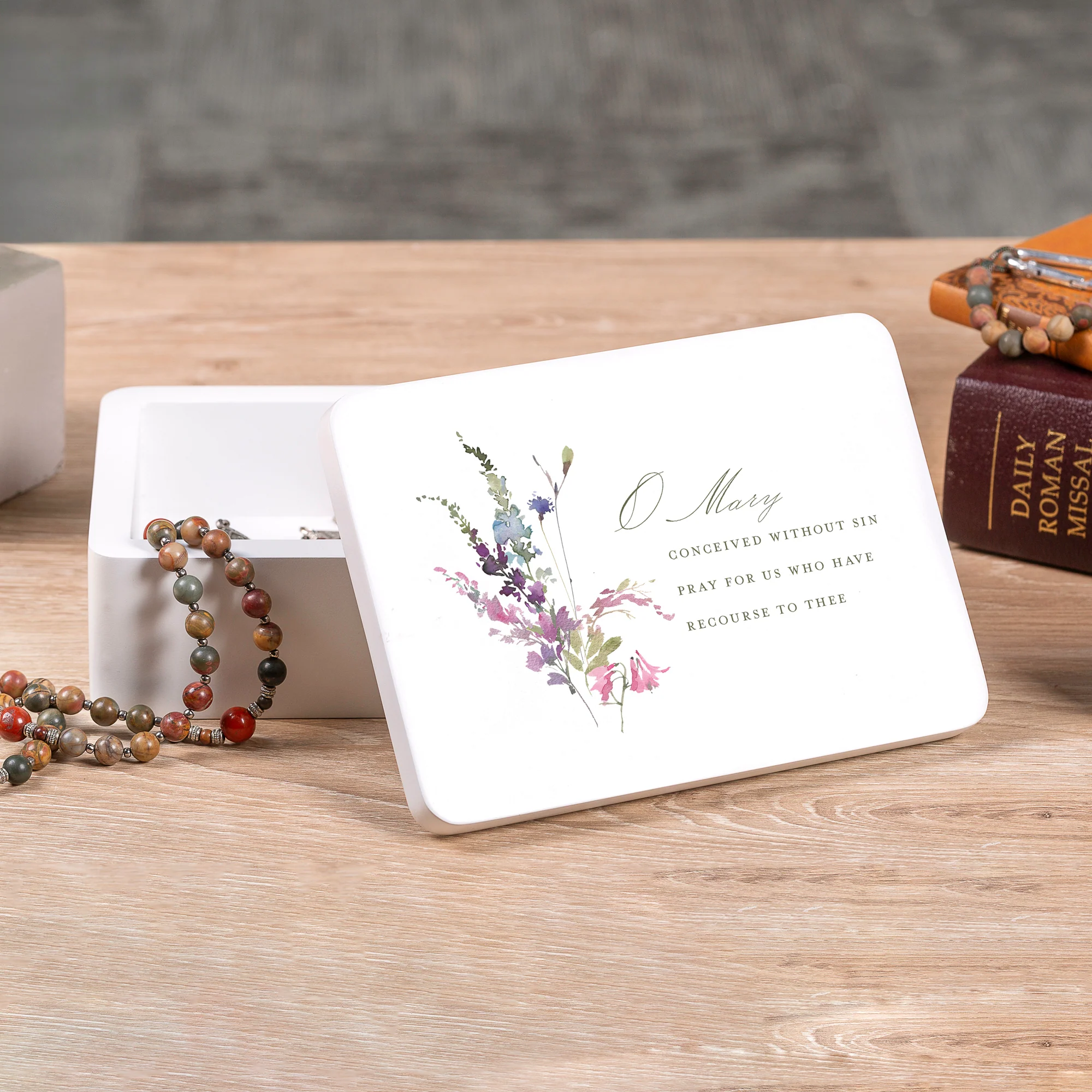 Miraculous Medal Floral Rosary Keepsake Box - Image 3