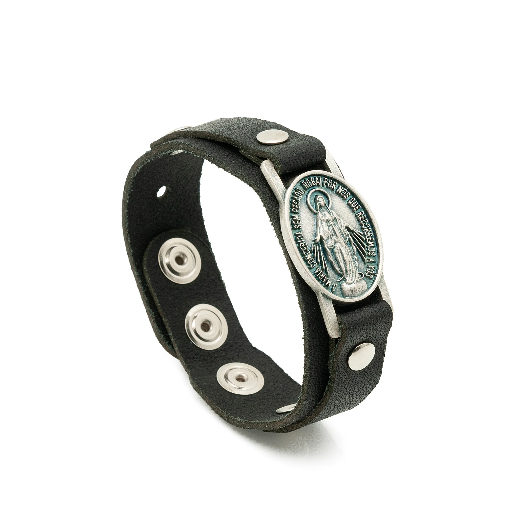 Miraculous Medal Leather Bracelet - Brown or Black - Image 6