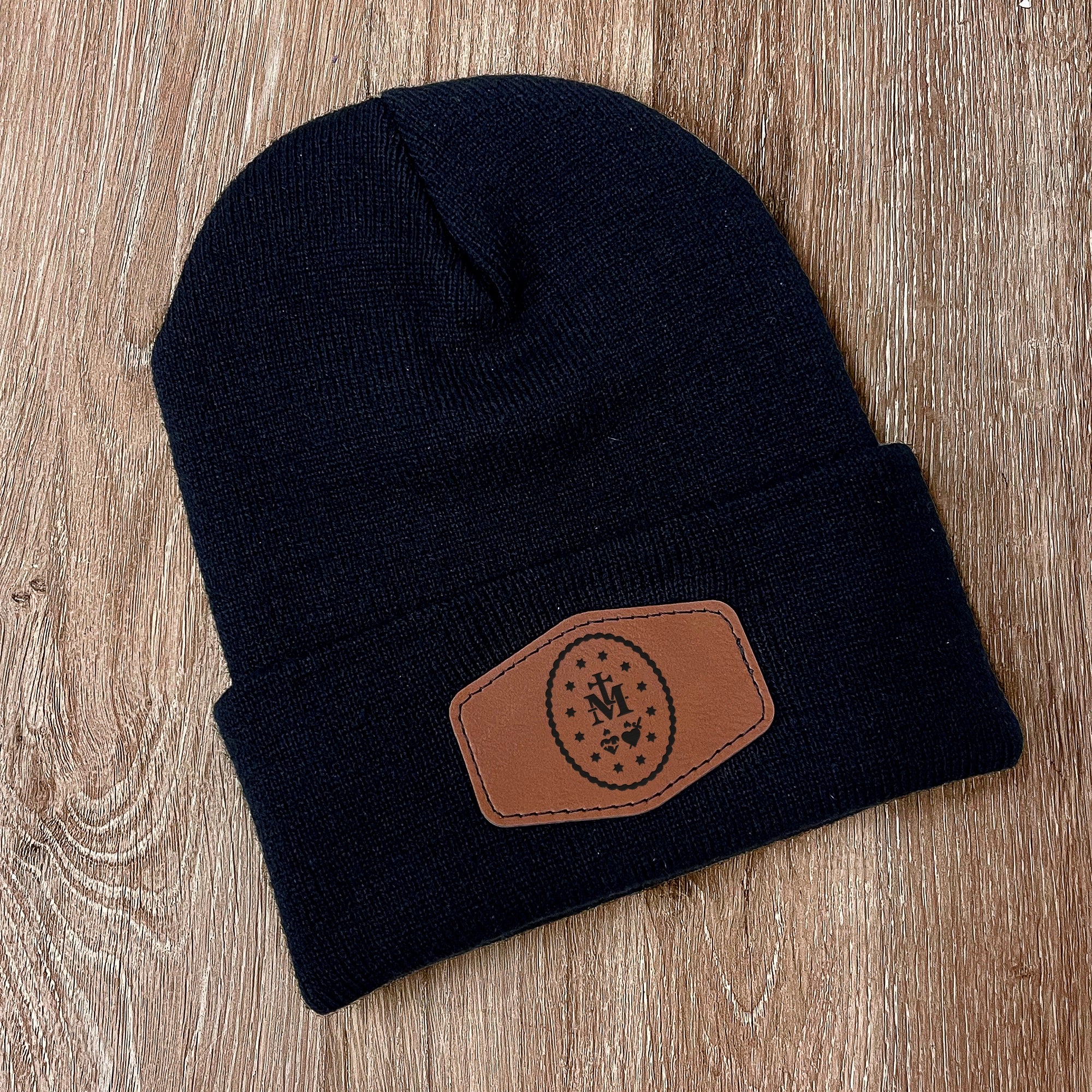 Miraculous Medal Leather Patch Beanie