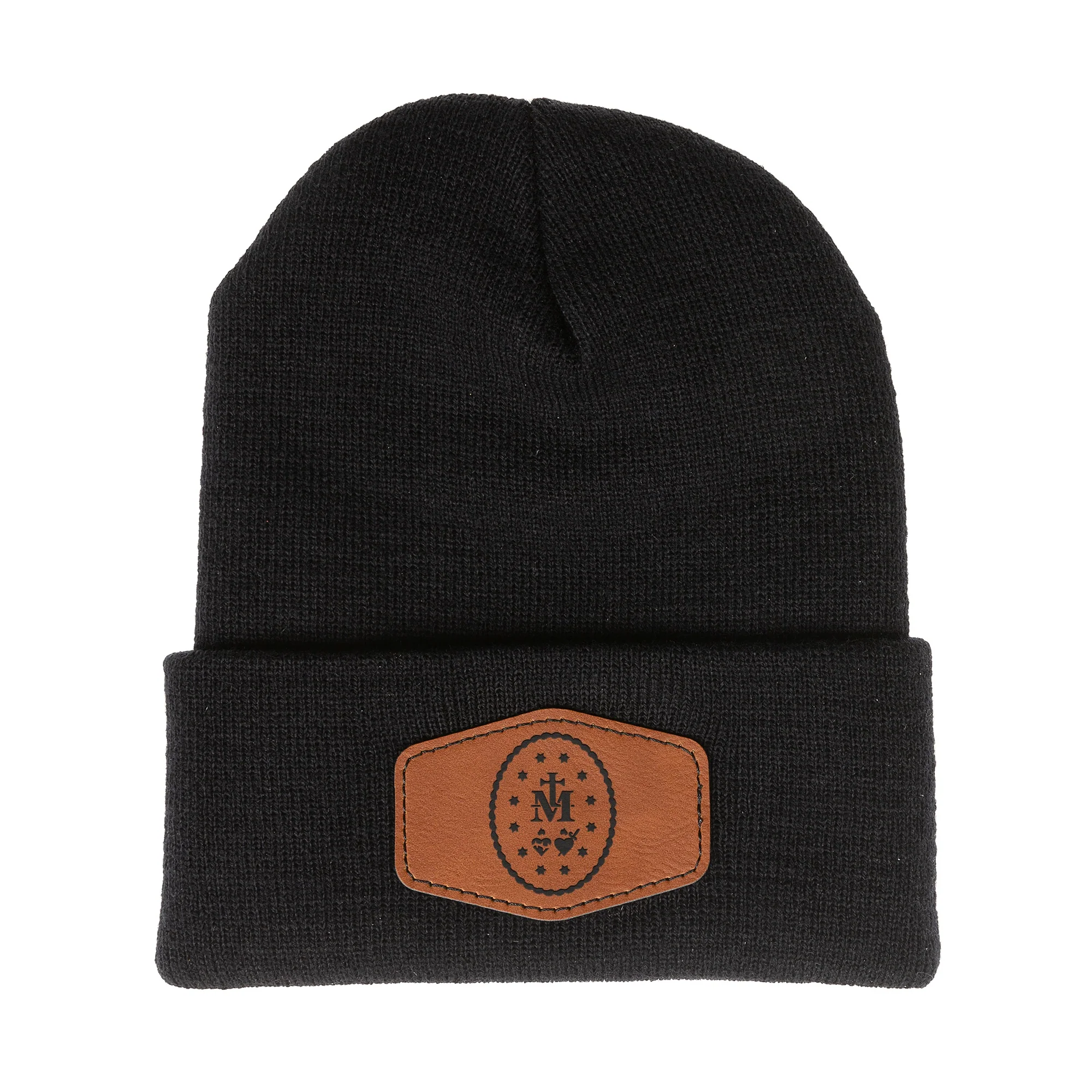 Miraculous Medal Leather Patch Beanie - Image 3