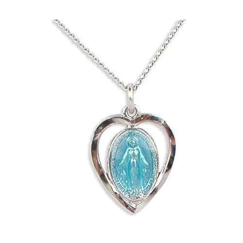 Miraculous Medal Petite Heart Pendant on 18 inch chain