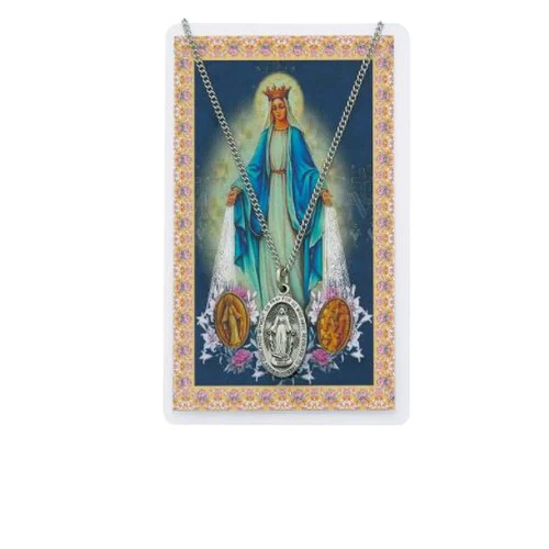 Miraculous Medal Prayer Card w/ Medal on 18 inch chain