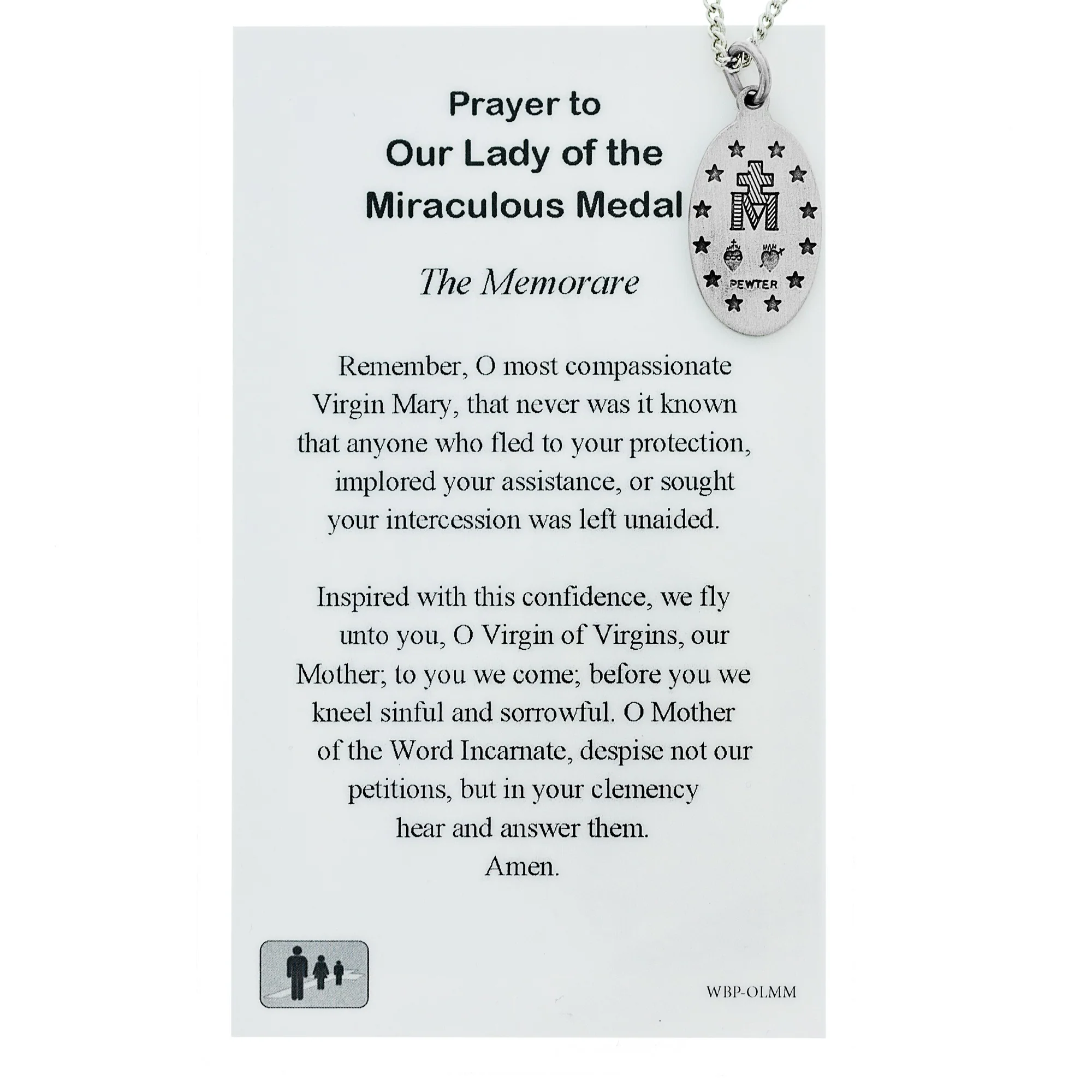 Miraculous Medal Prayer Card w/ Medal on 18 inch chain - Image 2
