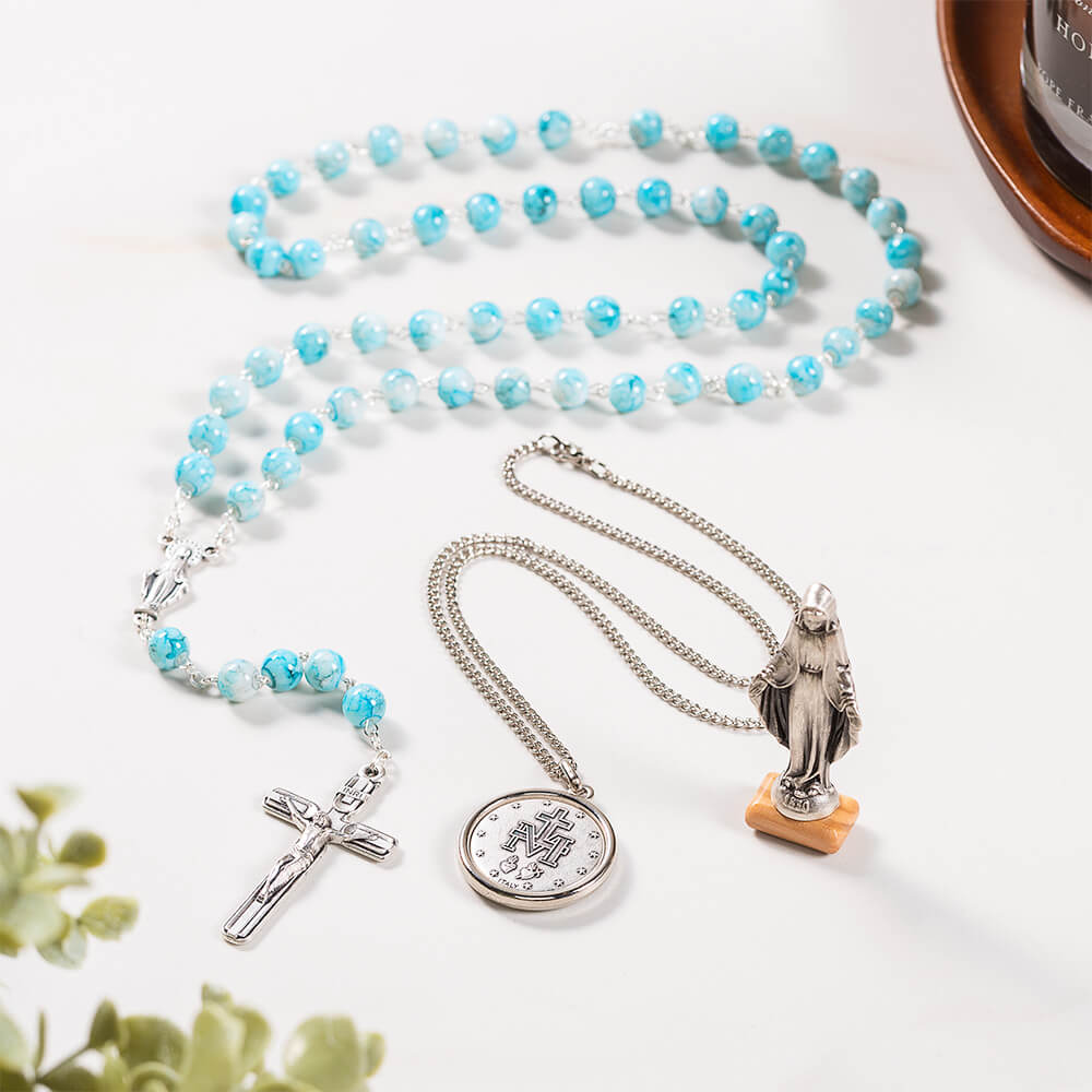 Miraculous Medal Rosary, Necklace, & Figurine Gift Set - Image 2