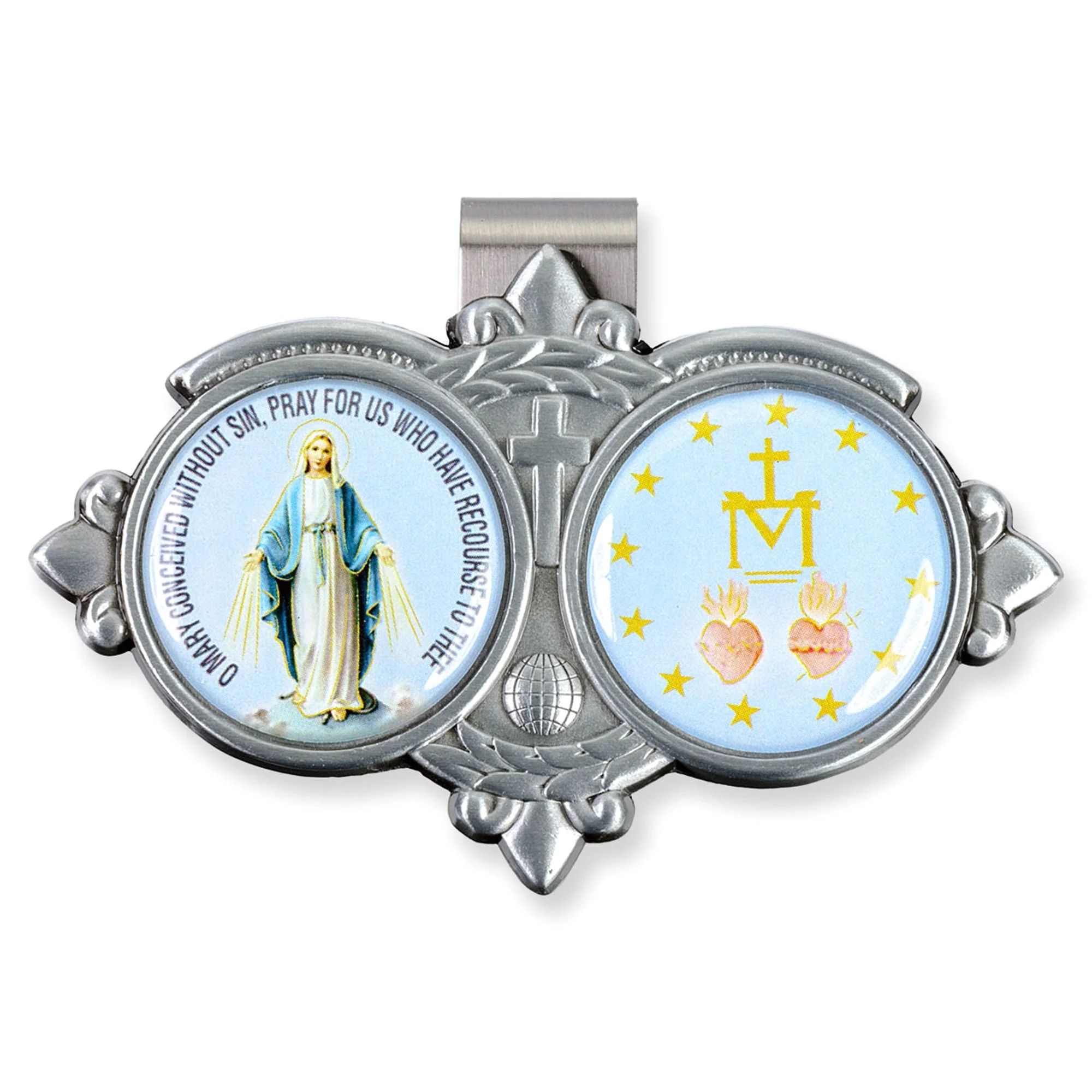 Miraculous Medal & Sacred Hearts Visor Clip