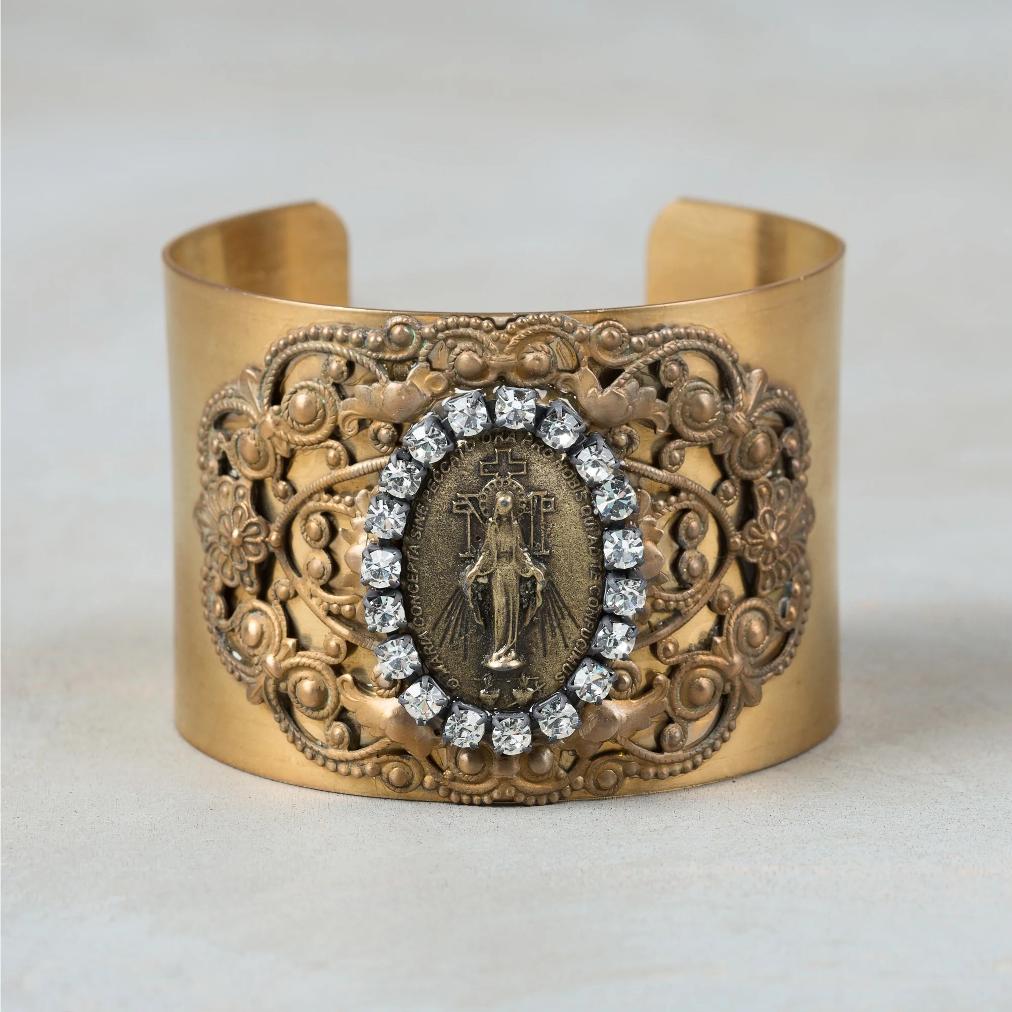 Miraculous Medal Swarovski Crystals Cuff Bracelet - Image 2