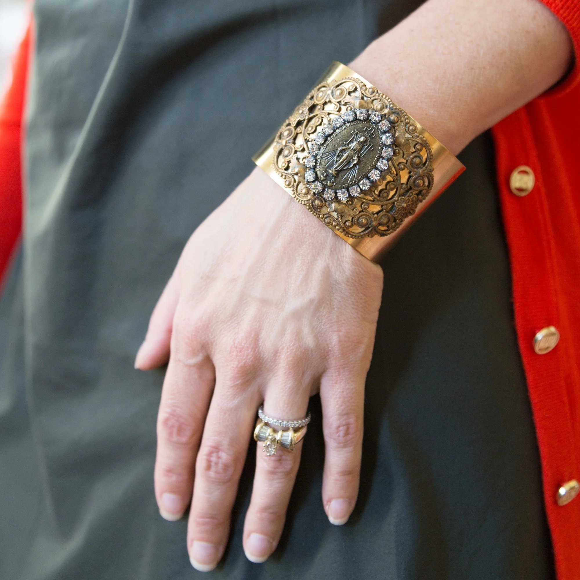 Miraculous Medal Swarovski Crystals Cuff Bracelet - Image 3