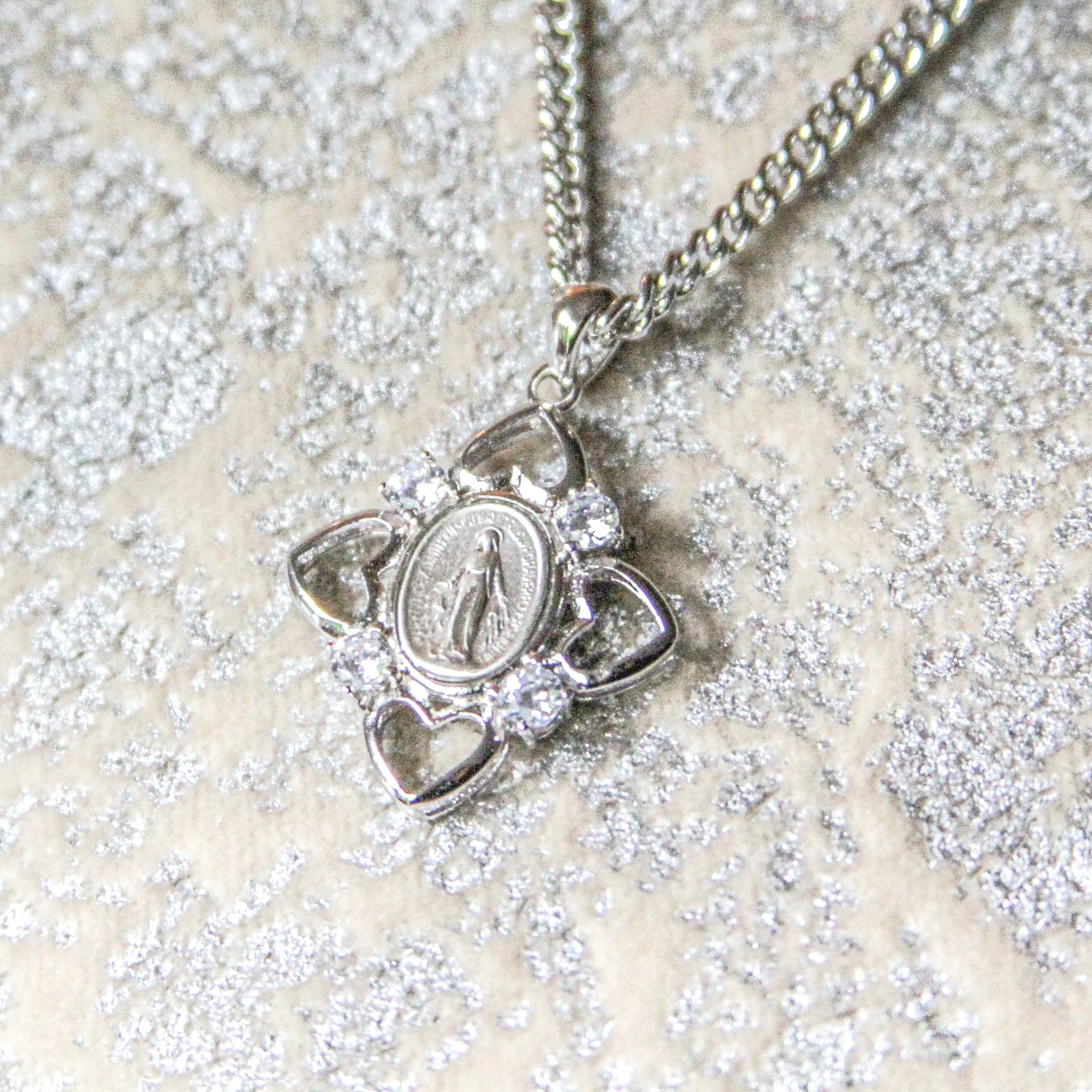 Miraculous Medal with Four Hearts and Crystal Stone - Image 2