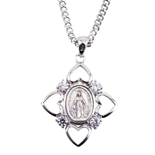 Miraculous Medal with Four Hearts and Crystal Stone - Image 3