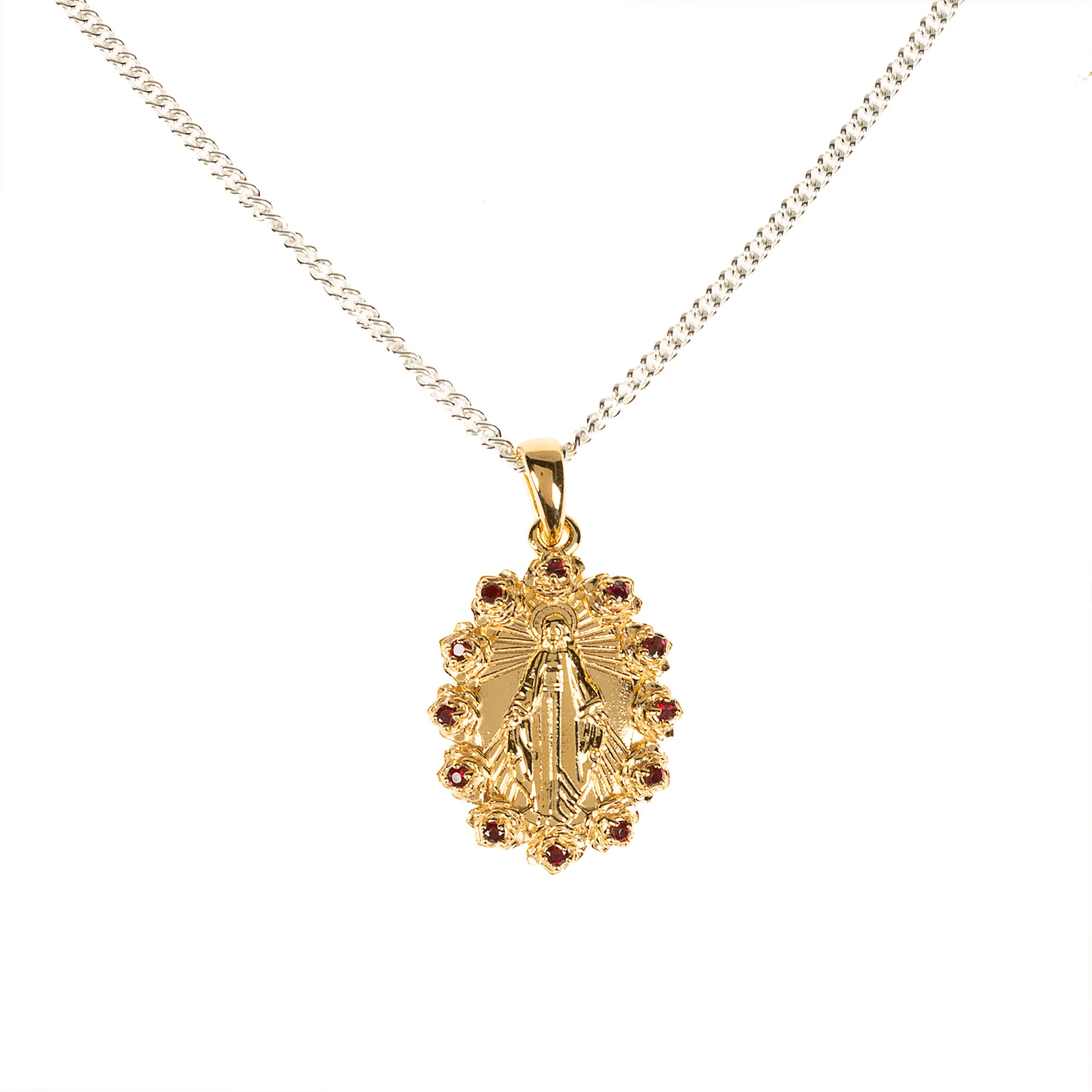 Miraculous Medal with Rose Halo Necklace - Silver or Gold