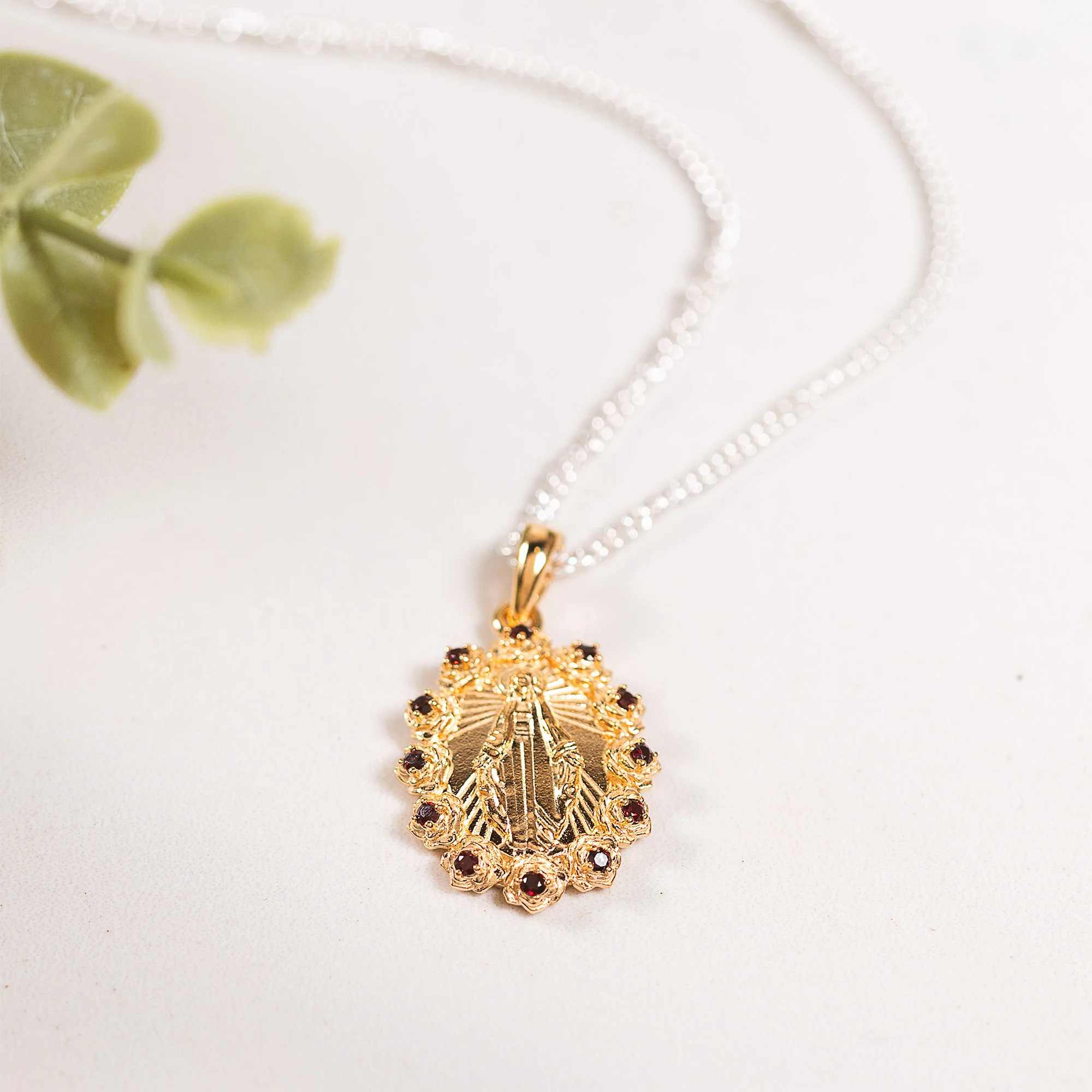 Miraculous Medal with Rose Halo Necklace - Silver or Gold - Image 2