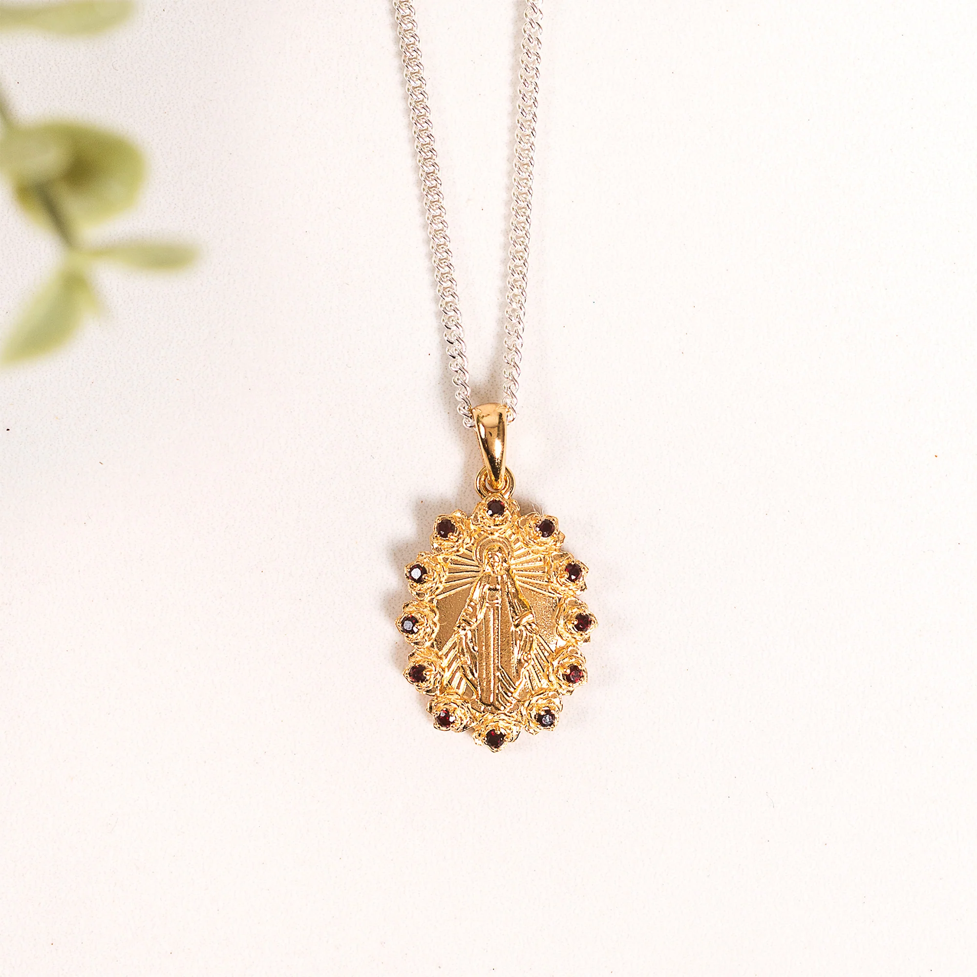 Miraculous Medal with Rose Halo Necklace - Silver or Gold - Image 3