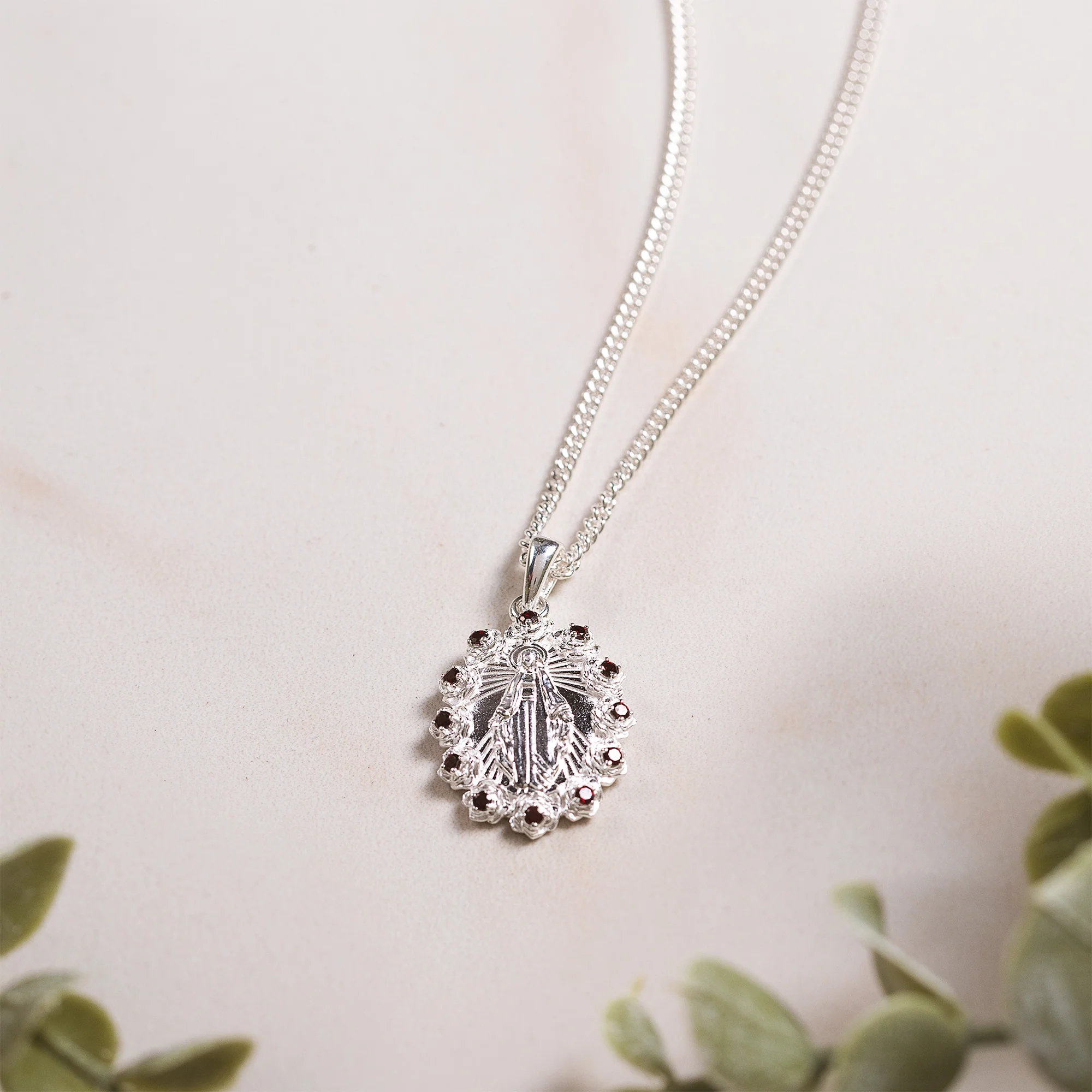 Miraculous Medal with Rose Halo Necklace - Silver or Gold - Image 4