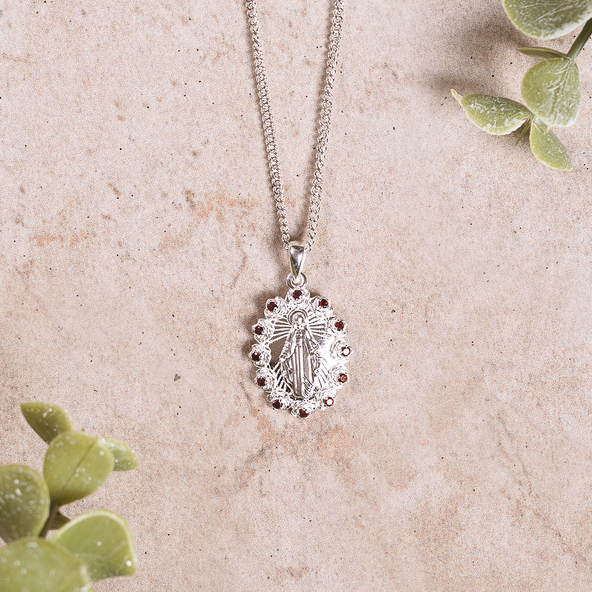 Miraculous Medal with Rose Halo Necklace - Silver or Gold - Image 5