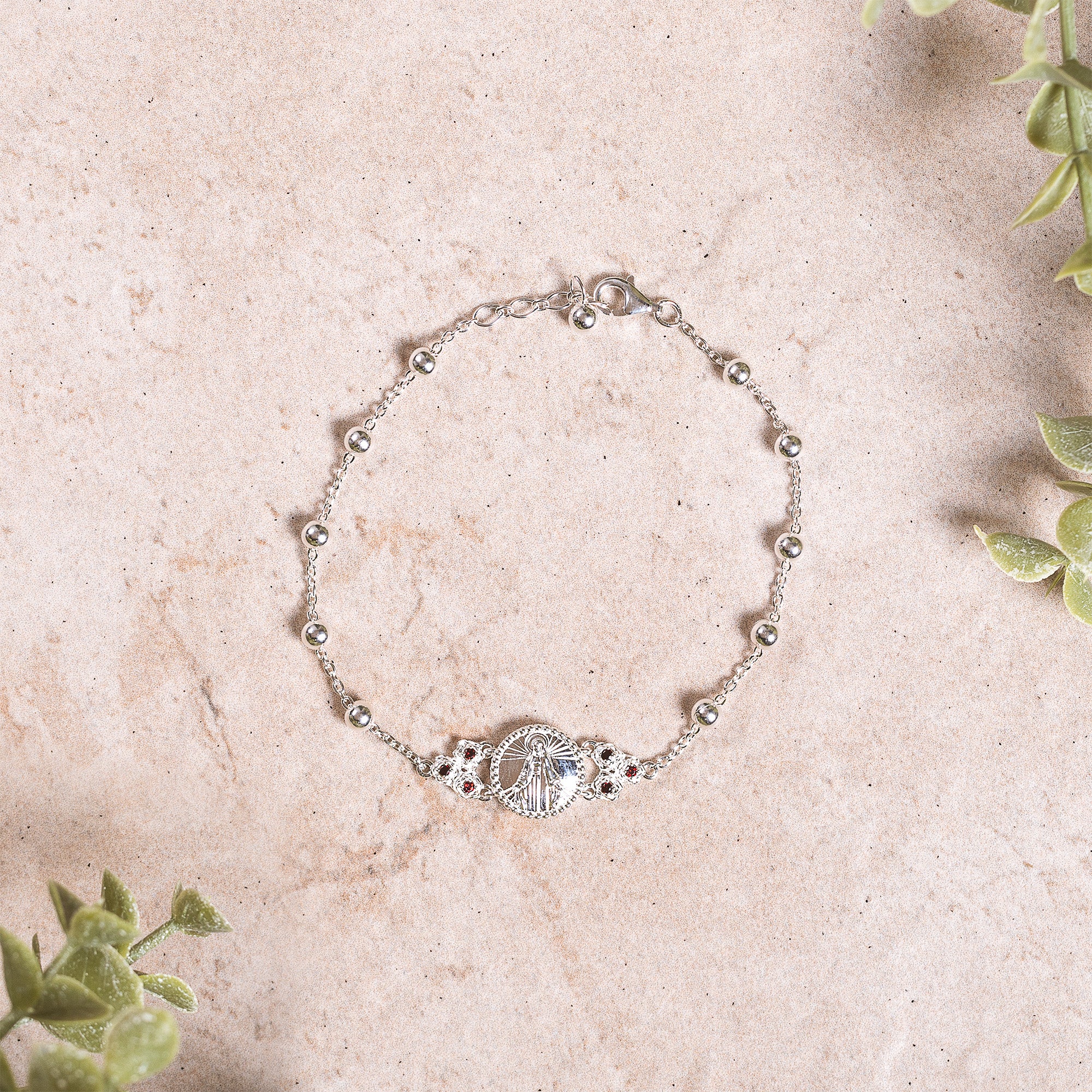 Miraculous Medal with Roses Rosary Bracelet - Silver or Gold - Image 3