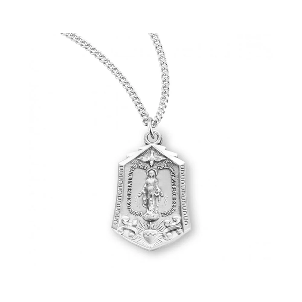 Miraculous Medal with Sacred Heart Necklace - Silver or Gold over Silver - Image 5