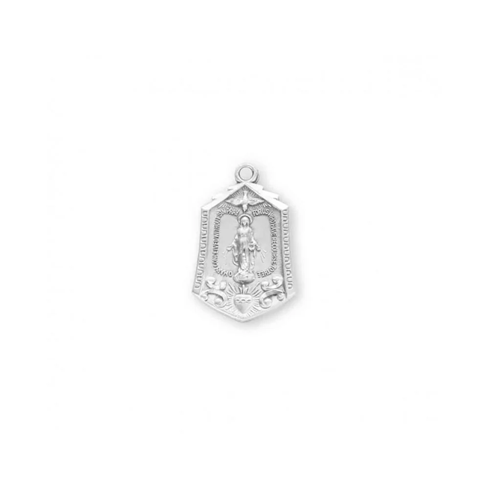 Miraculous Medal with Sacred Heart Necklace - Silver or Gold over Silver - Image 6