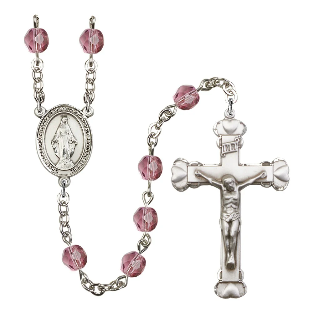 Miraculous Purple February Rosary 6mm