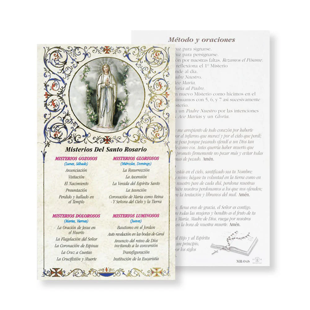 Misterios Del Santo Rosario Tarjeta (Mysteries of the Rosary Prayer Card - Spanish)