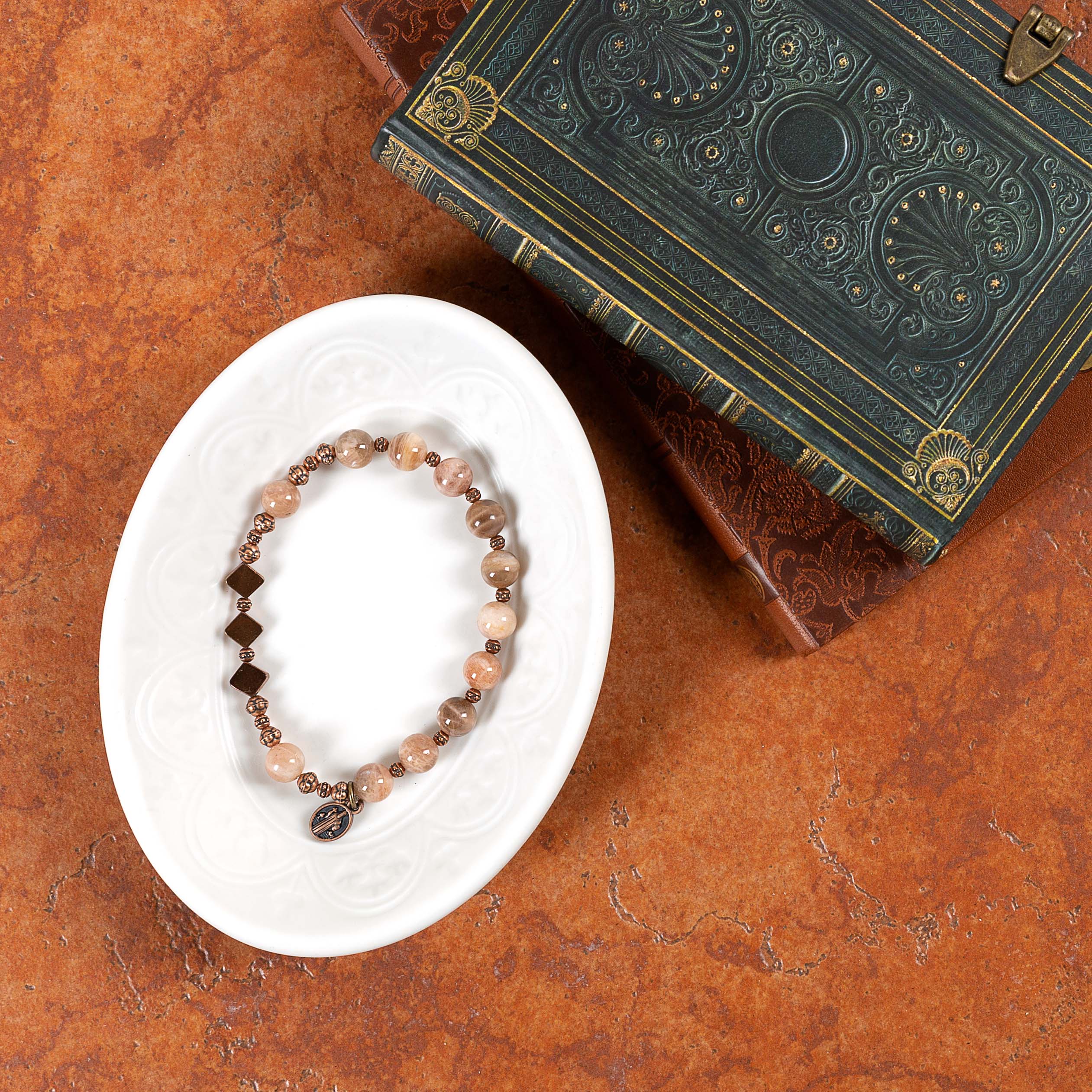 Moonstone & Copper St. Benedict Rosary Bracelet - Image 3