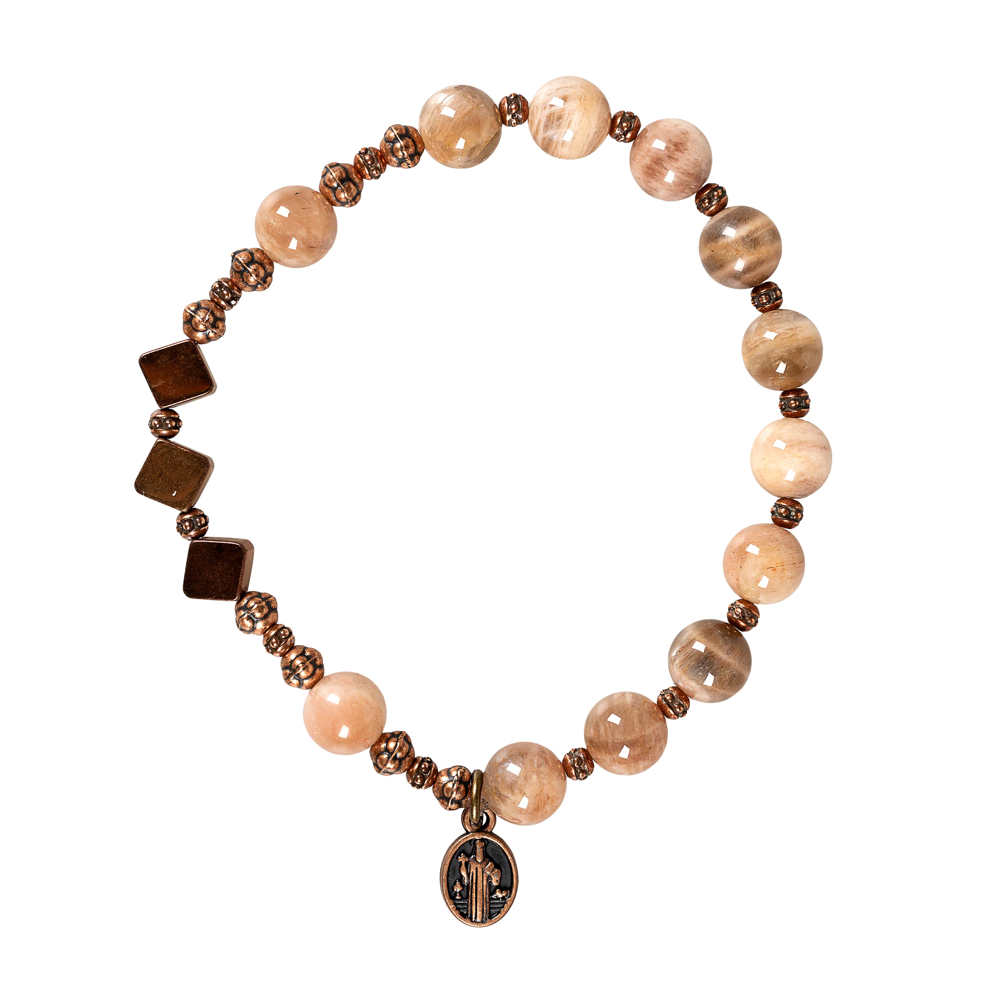 Moonstone & Copper St. Benedict Rosary Bracelet - Image 4
