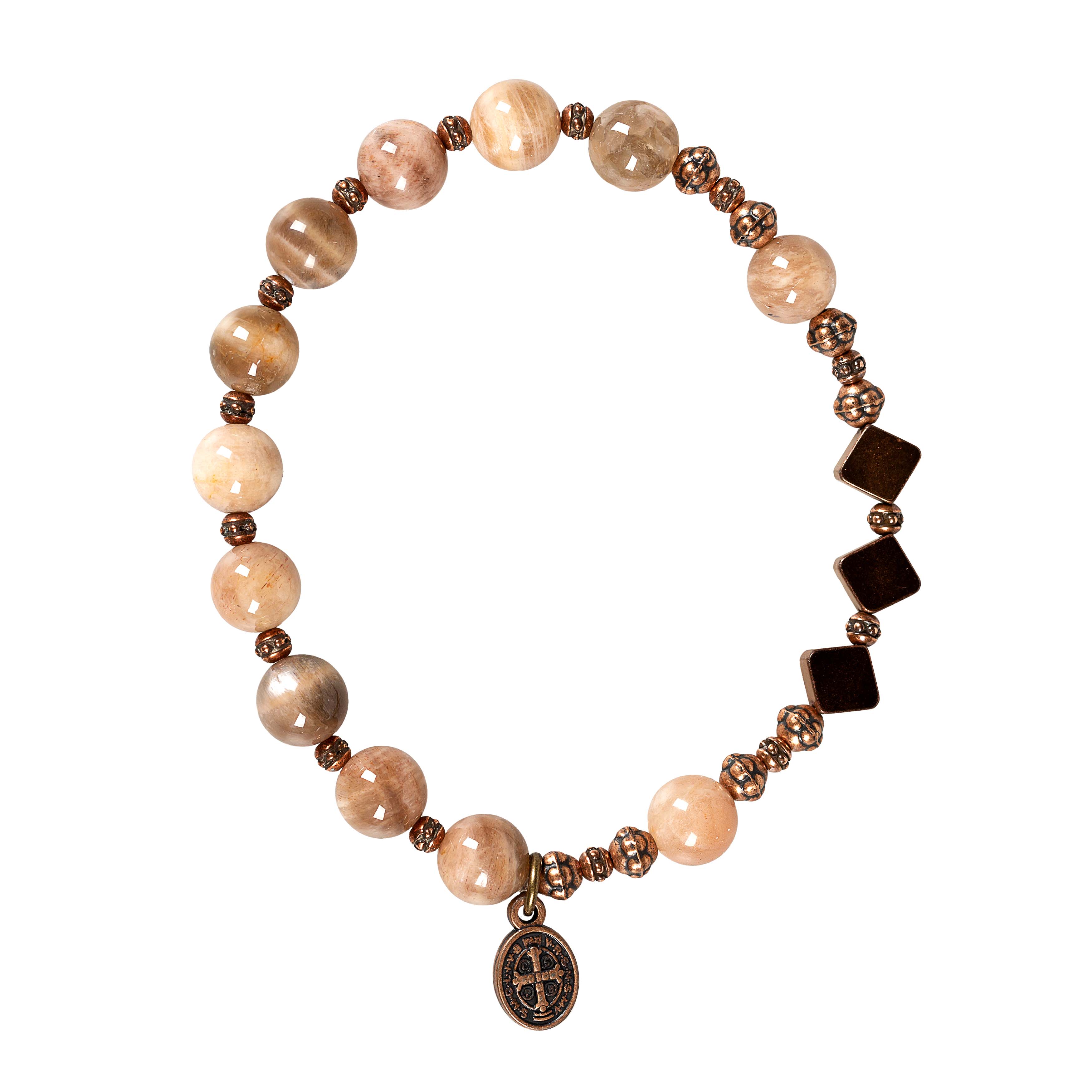 Moonstone & Copper St. Benedict Rosary Bracelet - Image 5
