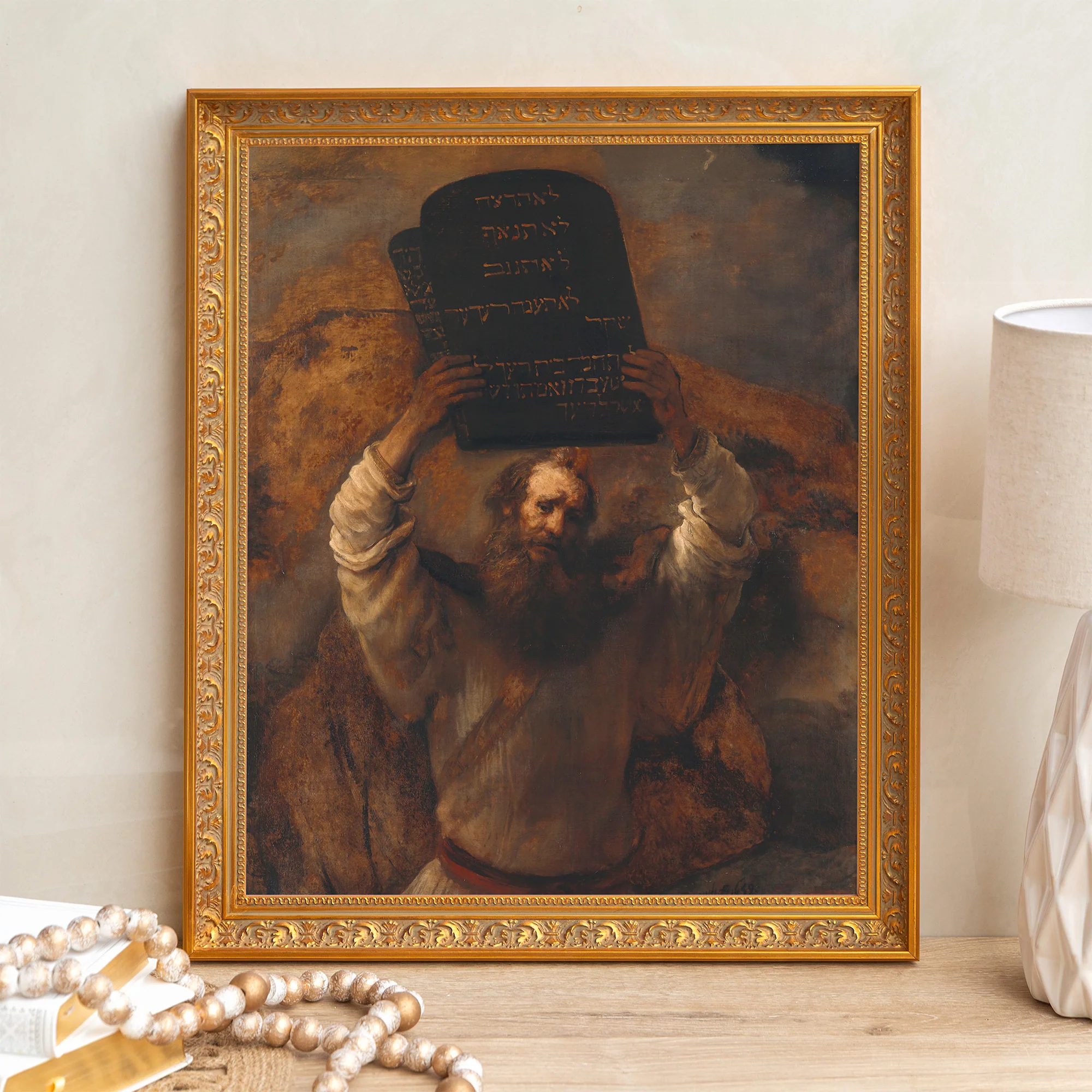 Moses with the Ten Commandments Framed Canvas - Sacred Signature Collection