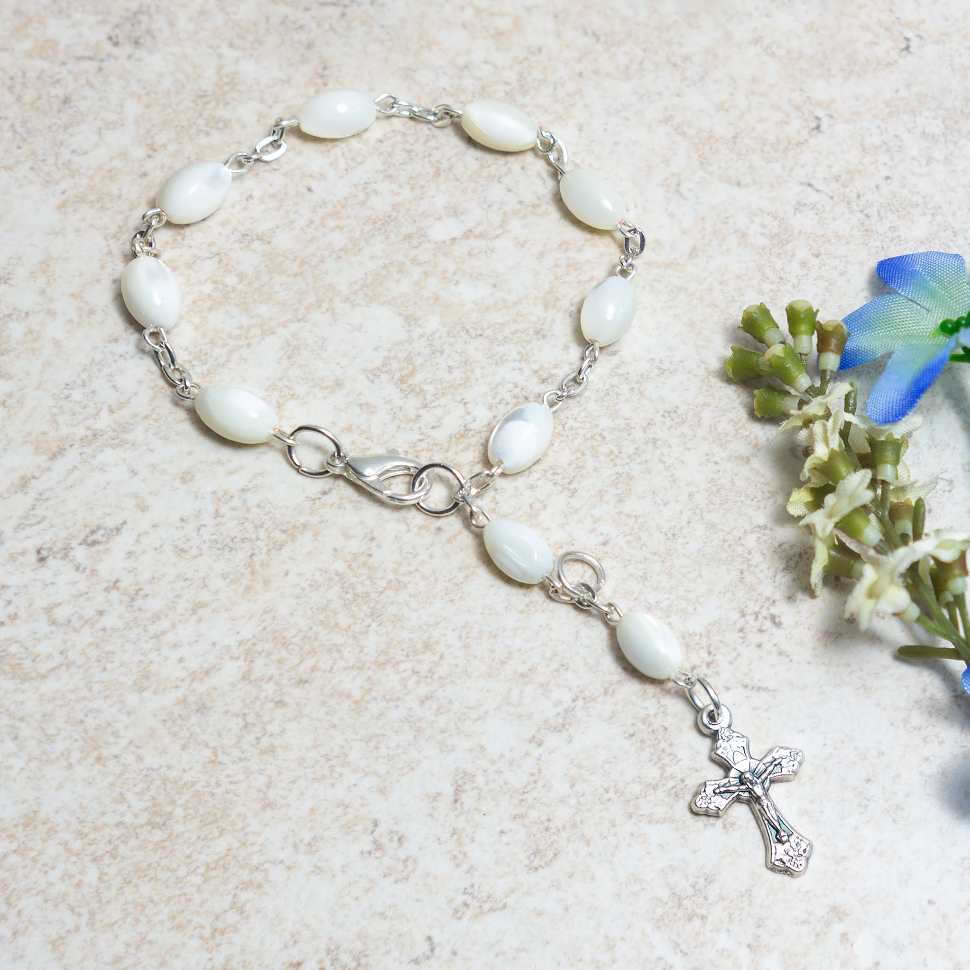 Mother of Pearl One-Decade Rosary & Charm Bracelet