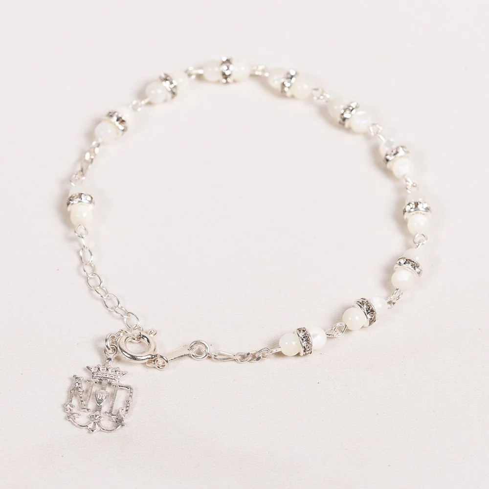 Mother of Pearl & Sterling Silver Notre Dame Rosary Bracelet - Image 2