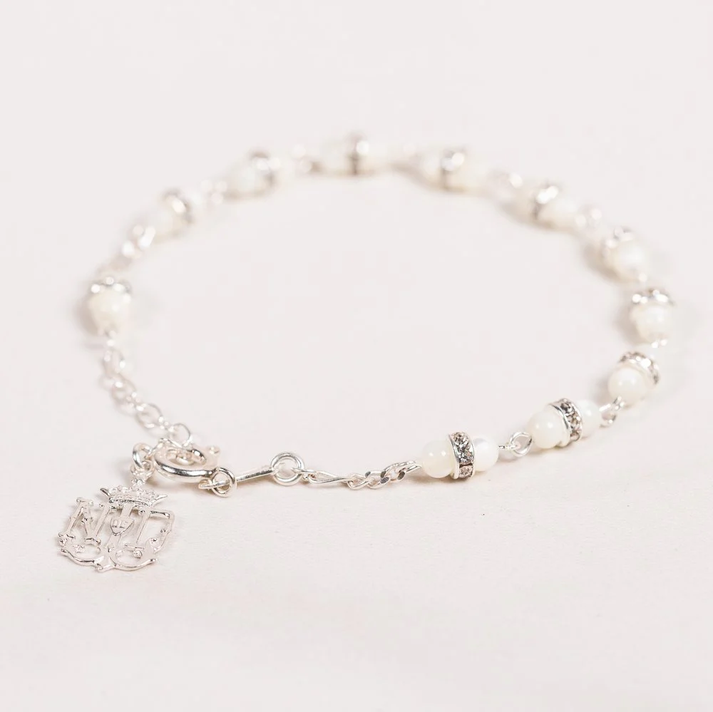 Mother of Pearl & Sterling Silver Notre Dame Rosary Bracelet - Image 3