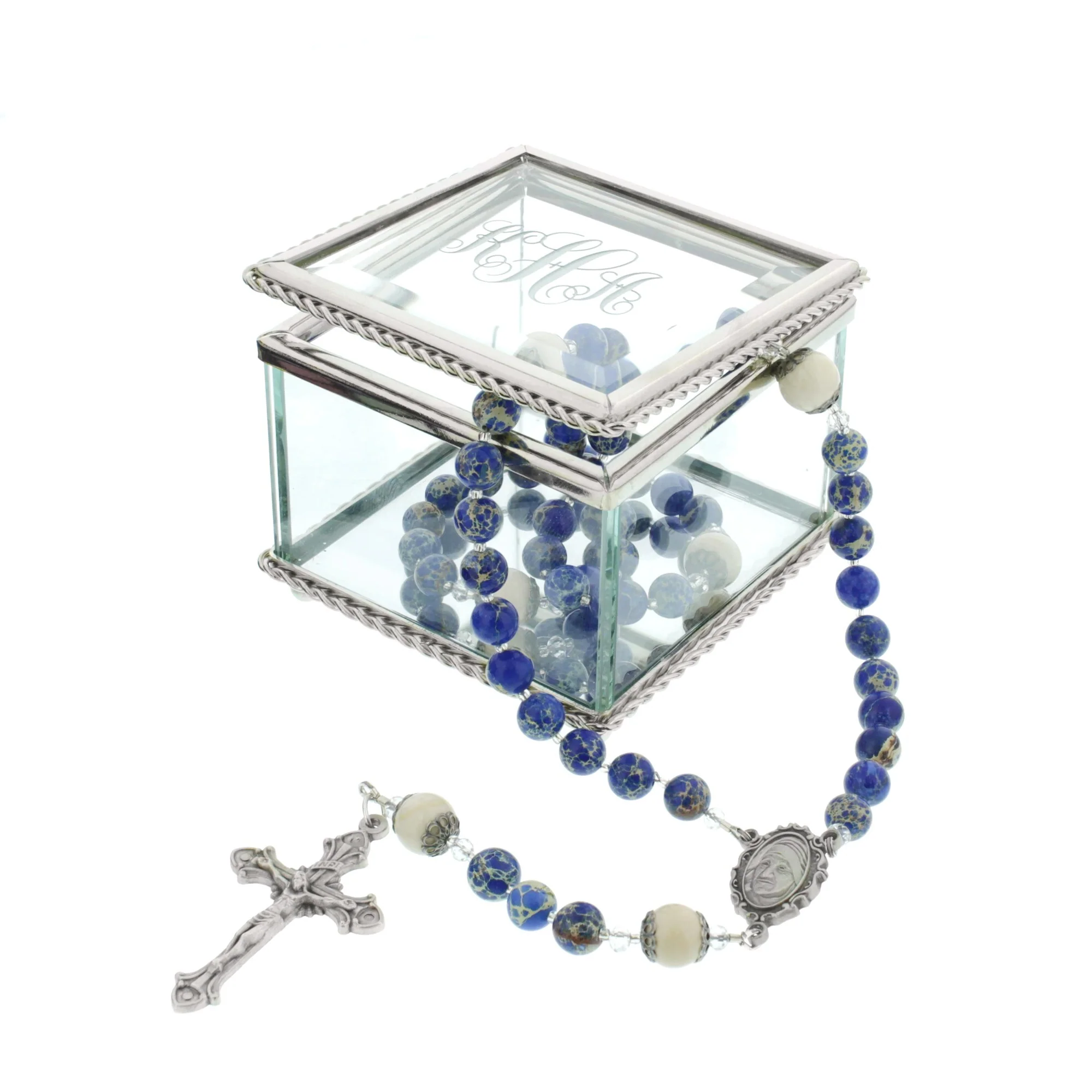 Mother Teresa Rosary with Monogrammed Glass Rosary Box - Image 2