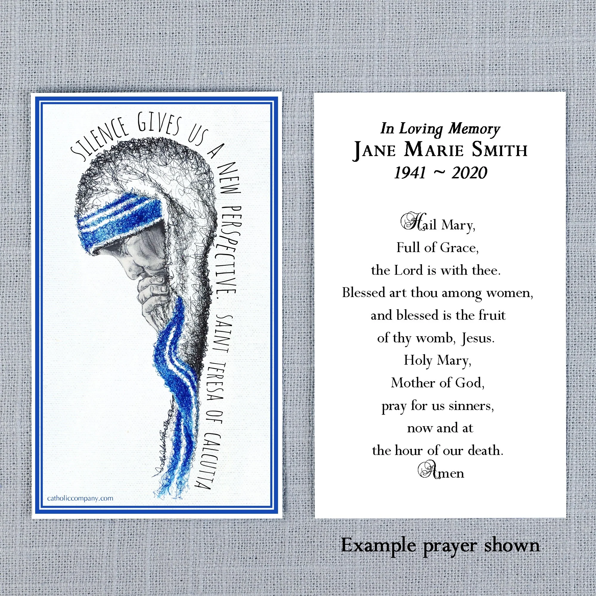 Laminated Mother Teresa "Silence" Personalized Prayer Card