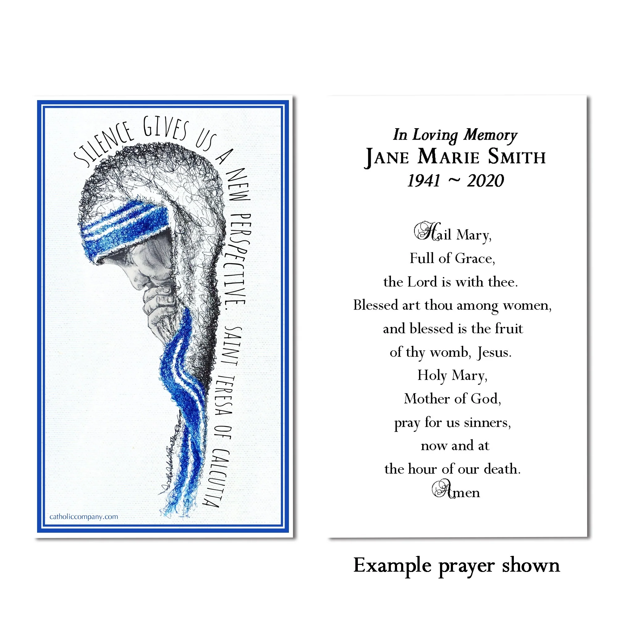 Laminated Mother Teresa "Silence" Personalized Prayer Card - Image 2