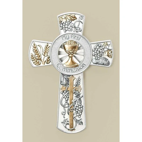 Multi-Tone Grapes & Wheat First Communion Wall Cross